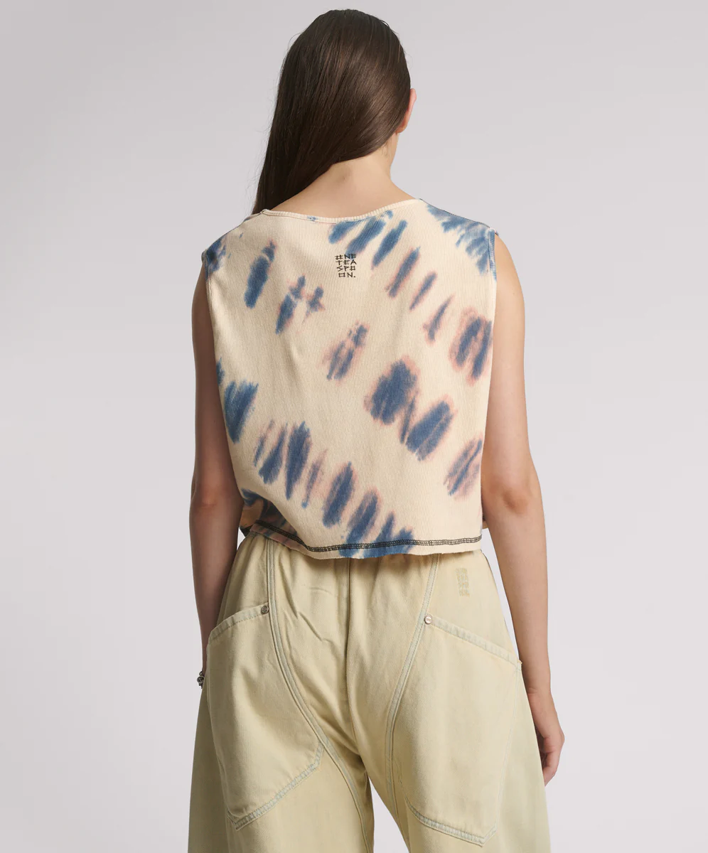 Gloria Tie Dye Cropped V Front Rib Tank - Cream - Image 3