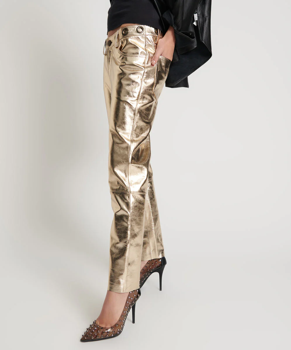GOLD LEATHER HEART BREAK HOTEL DROP CROTCH PANTS - Image 3