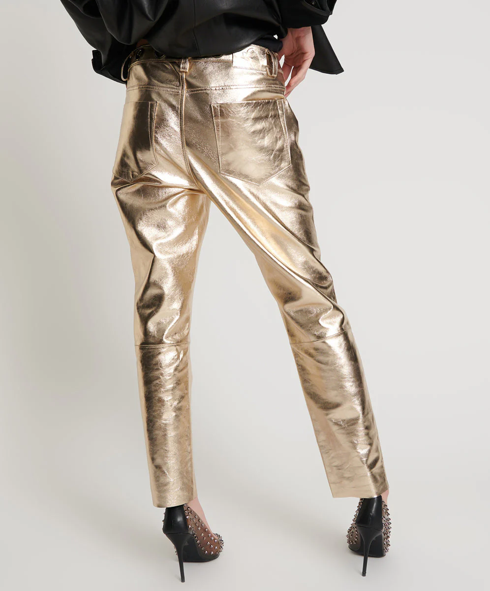 GOLD LEATHER HEART BREAK HOTEL DROP CROTCH PANTS - Image 4