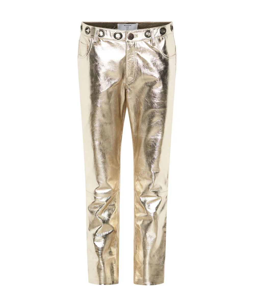GOLD LEATHER HEART BREAK HOTEL DROP CROTCH PANTS - Image 6