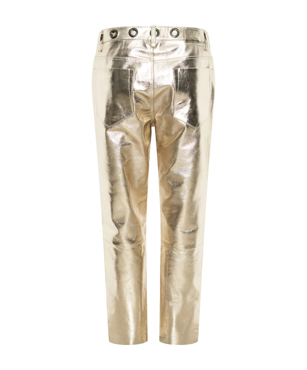 GOLD LEATHER HEART BREAK HOTEL DROP CROTCH PANTS - Image 7