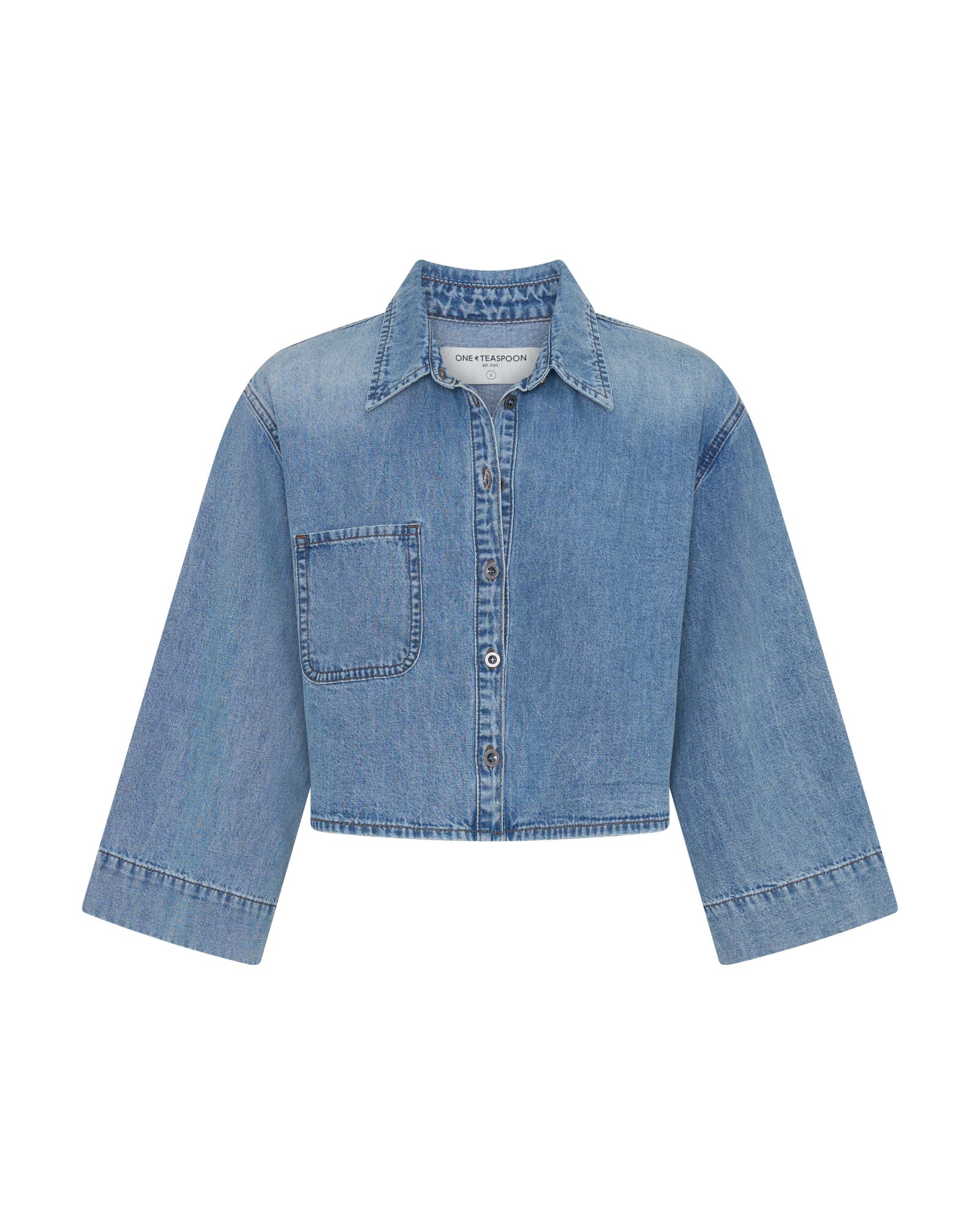 Gracie Cropped Denim Shirt - Misty Blue - Image 12