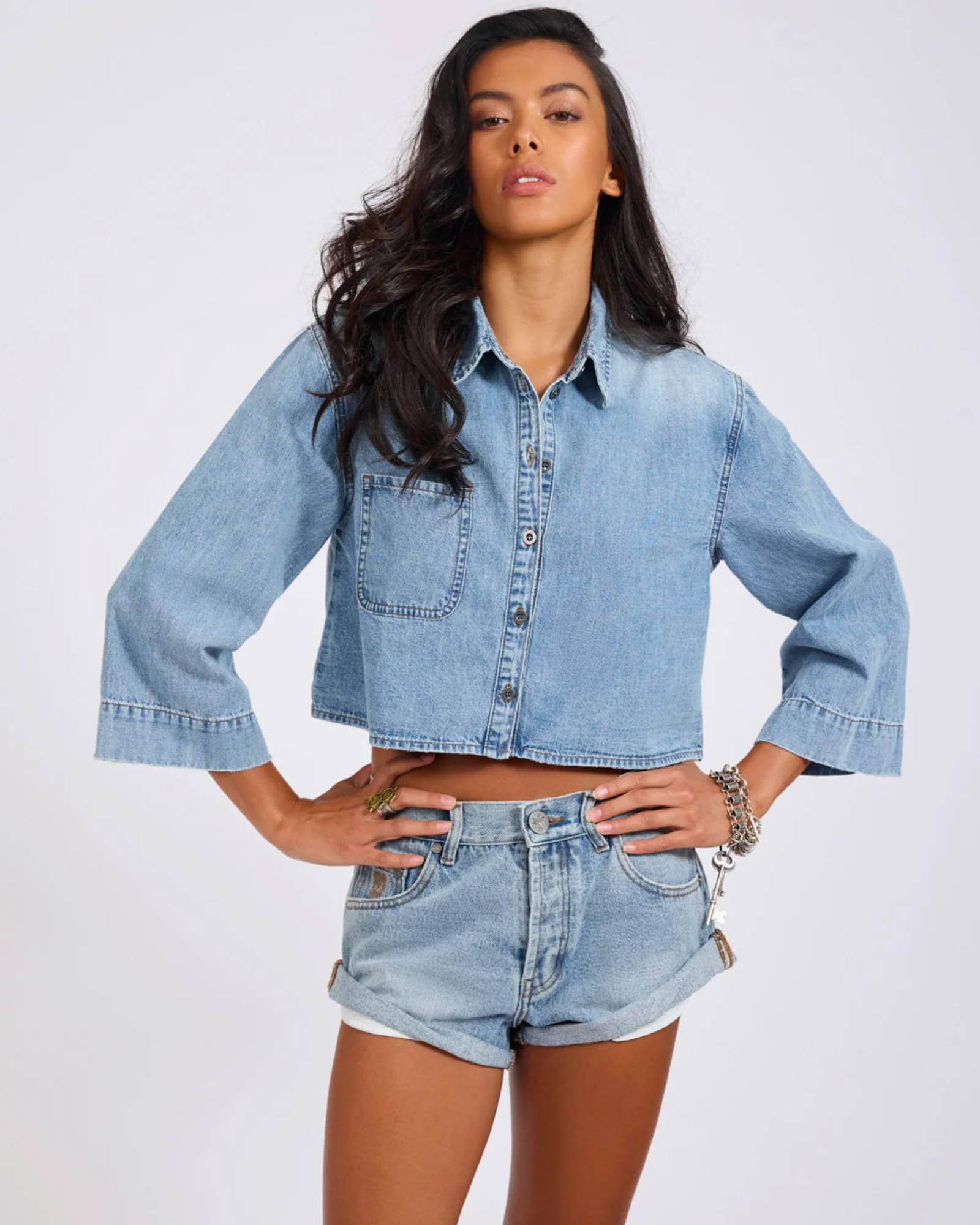 Gracie Cropped Denim Shirt - Misty Blue - Image 4