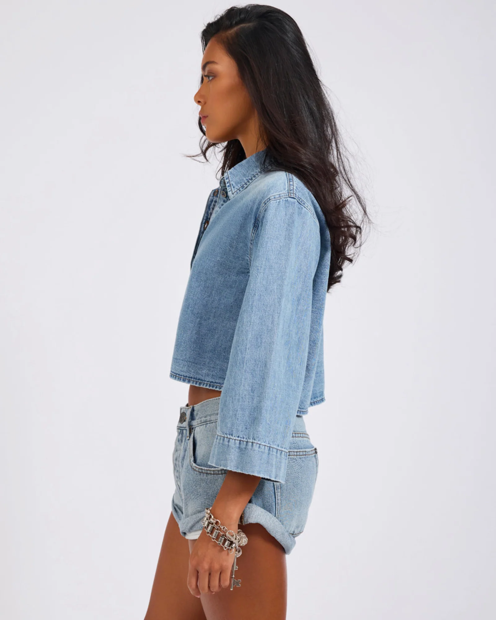 Gracie Cropped Denim Shirt - Misty Blue - Image 5