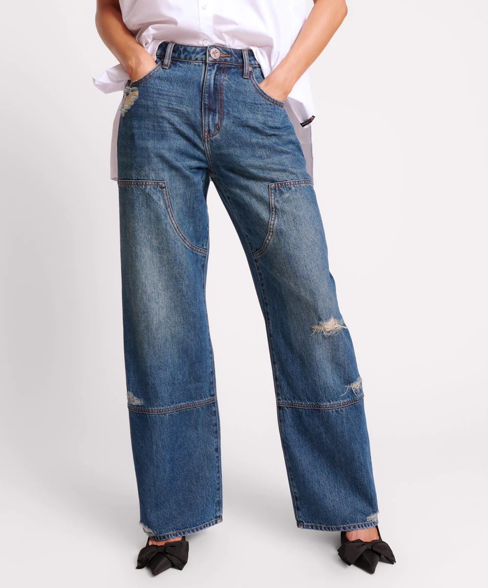 Jackson Mid Waist Wide Leg Denim Jeans - Gritty Blue - Image 2
