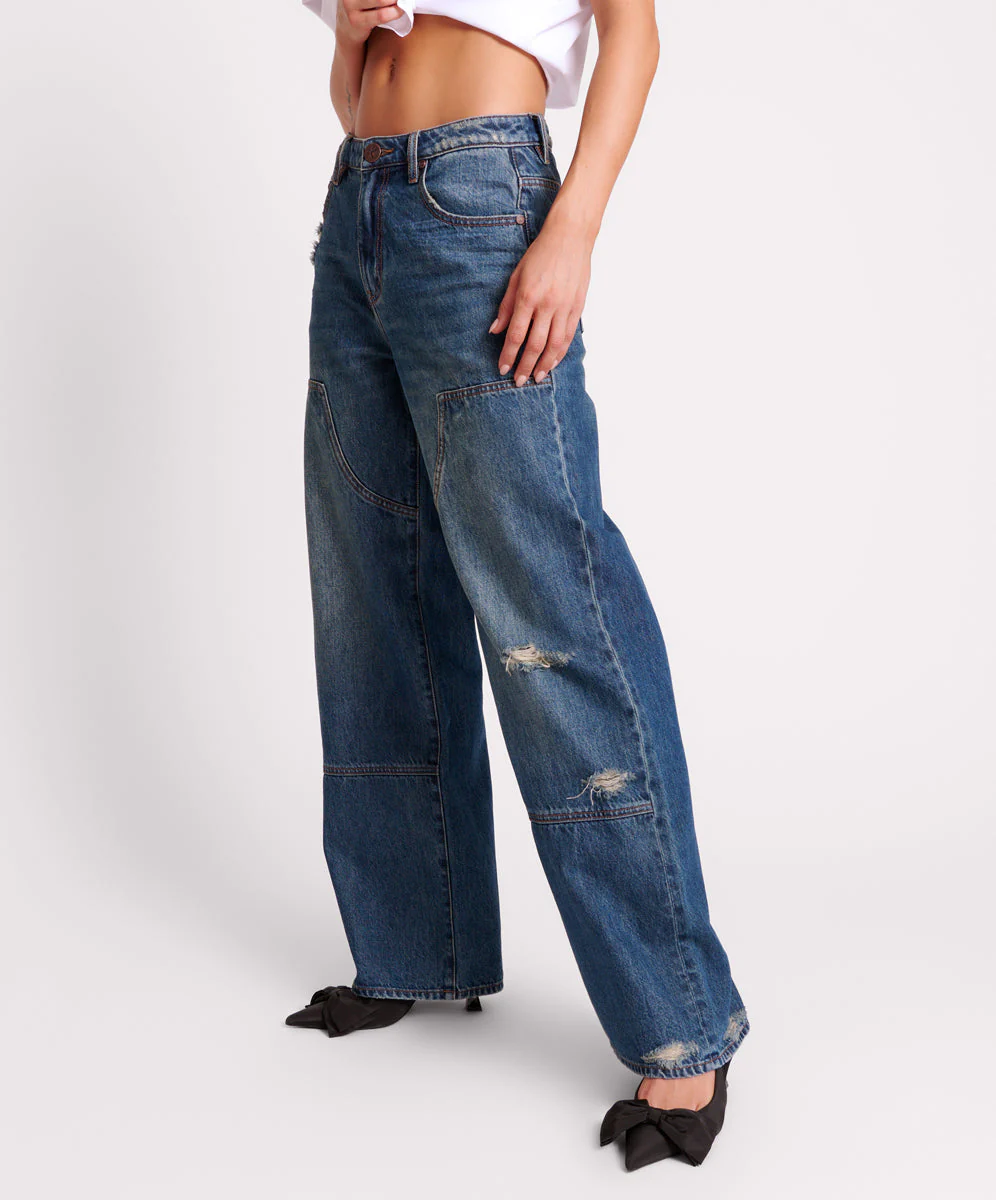Jackson Mid Waist Wide Leg Denim Jeans - Gritty Blue - Image 3