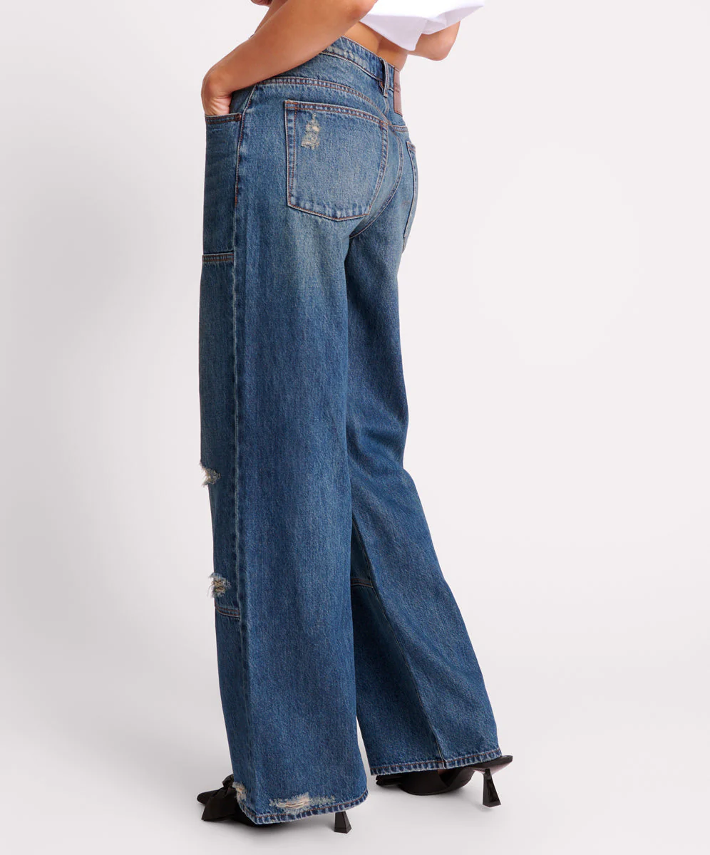 Jackson Mid Waist Wide Leg Denim Jeans - Gritty Blue - Image 4