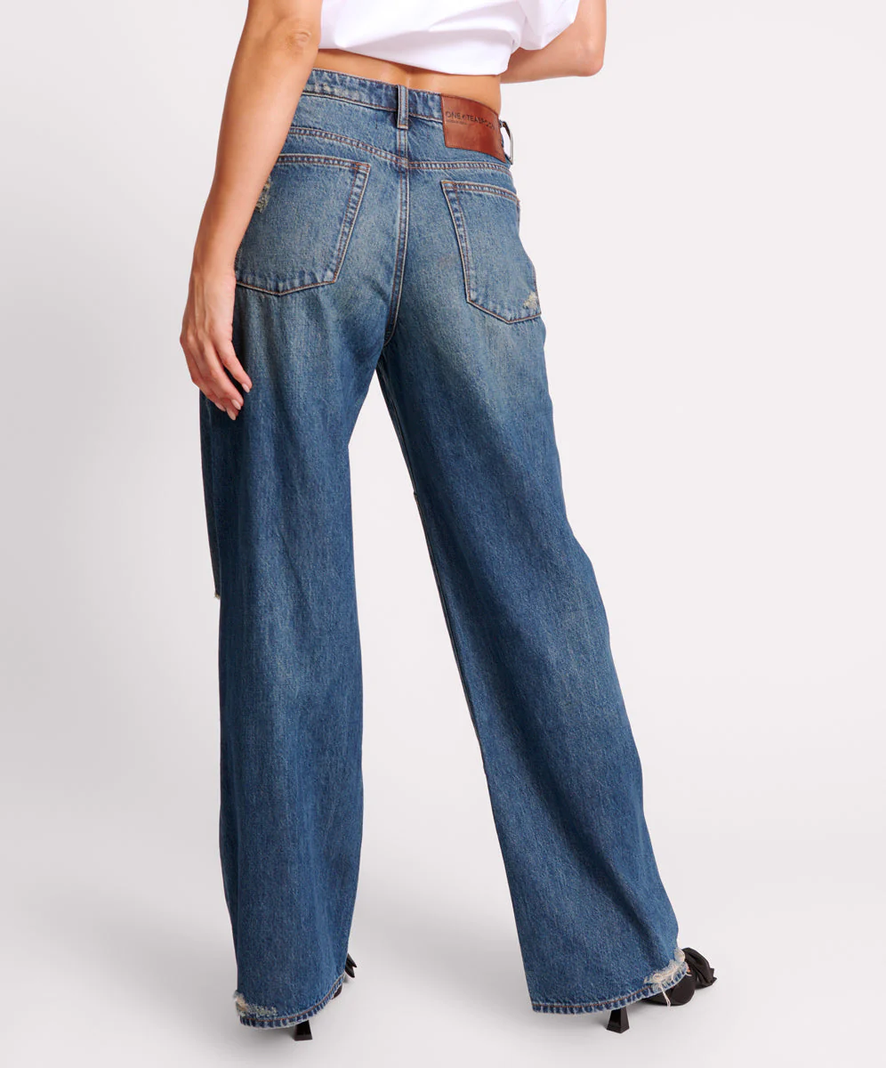 Jackson Mid Waist Wide Leg Denim Jeans - Gritty Blue - Image 5