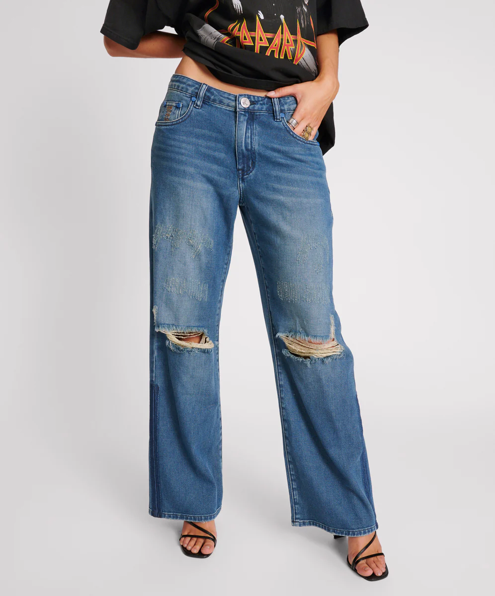 Low Riders Low Waist Wide Leg Denim Jeans - Gritty Blue - Image 2