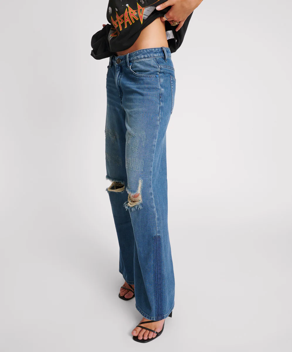 Low Riders Low Waist Wide Leg Denim Jeans - Gritty Blue - Image 3