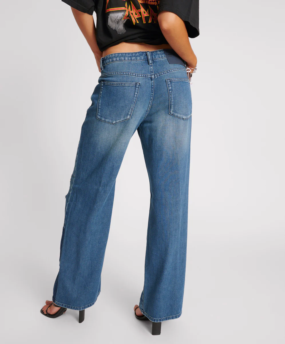 Low Riders Low Waist Wide Leg Denim Jeans - Gritty Blue - Image 4