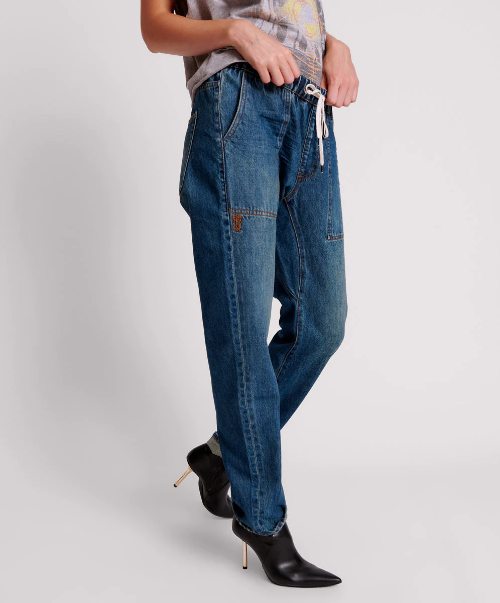 GRITTY BLUE SHABBIES DRAWSTRING BOYFRIEND JEANS - Image 5