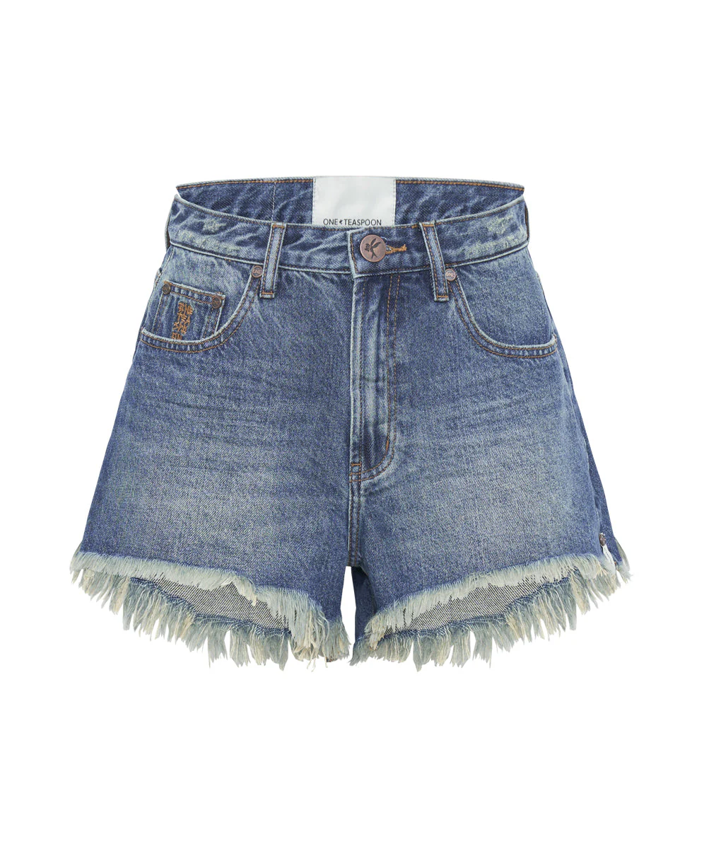 GRITTY BLUE TRUCKERS MID WAIST RELAXED SHORTS - Image 6
