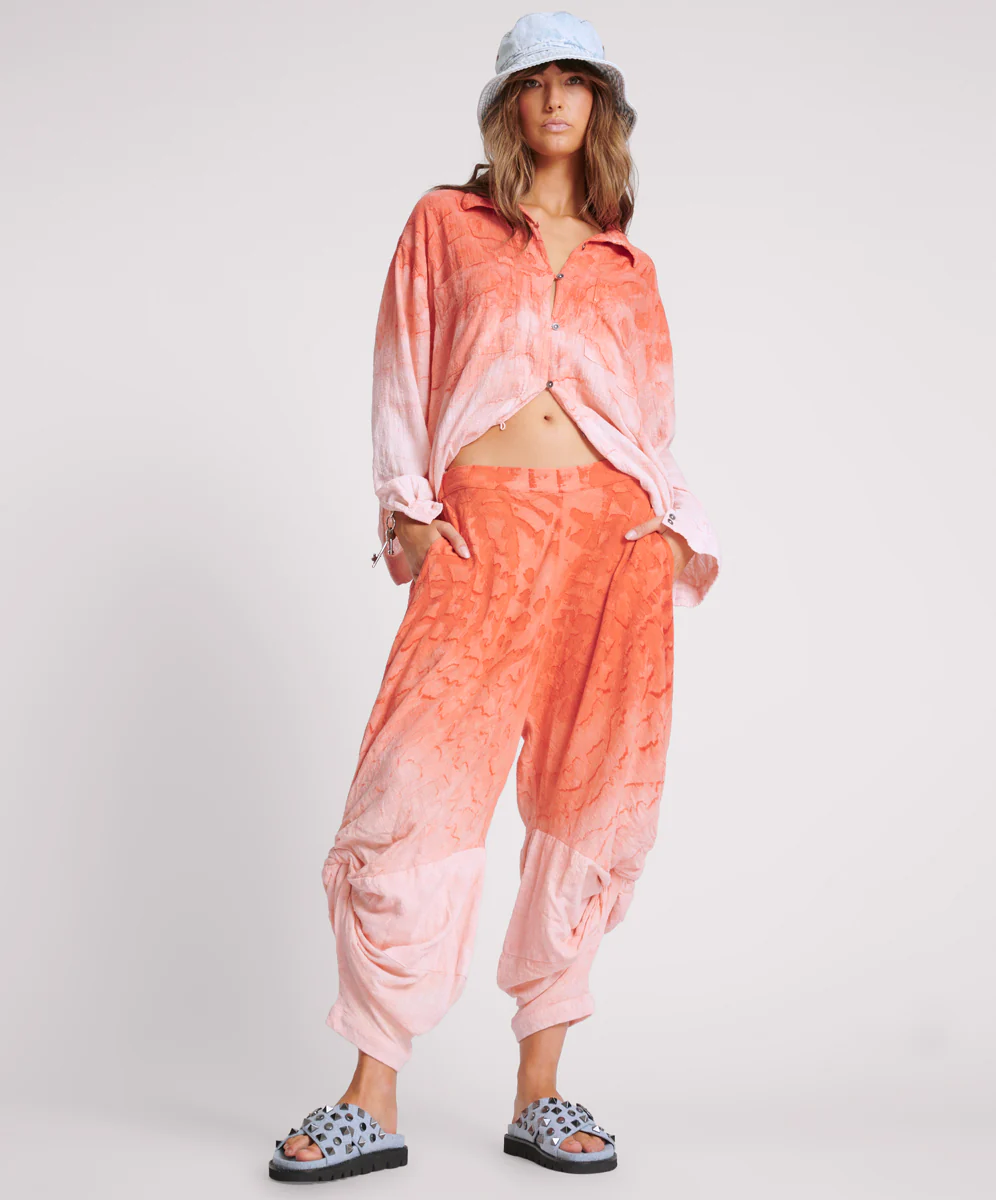 Hand Painted Sunset Muslin Gypsy Pants - Coral