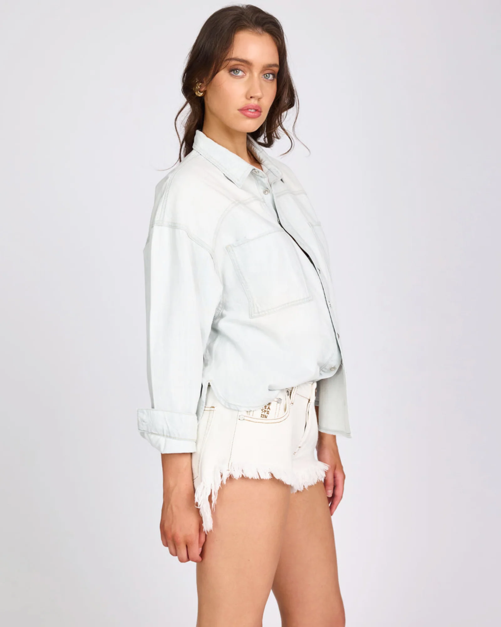 Daria Hand-Sprayed Denim Shacket - Bel Air Blue - Image 5