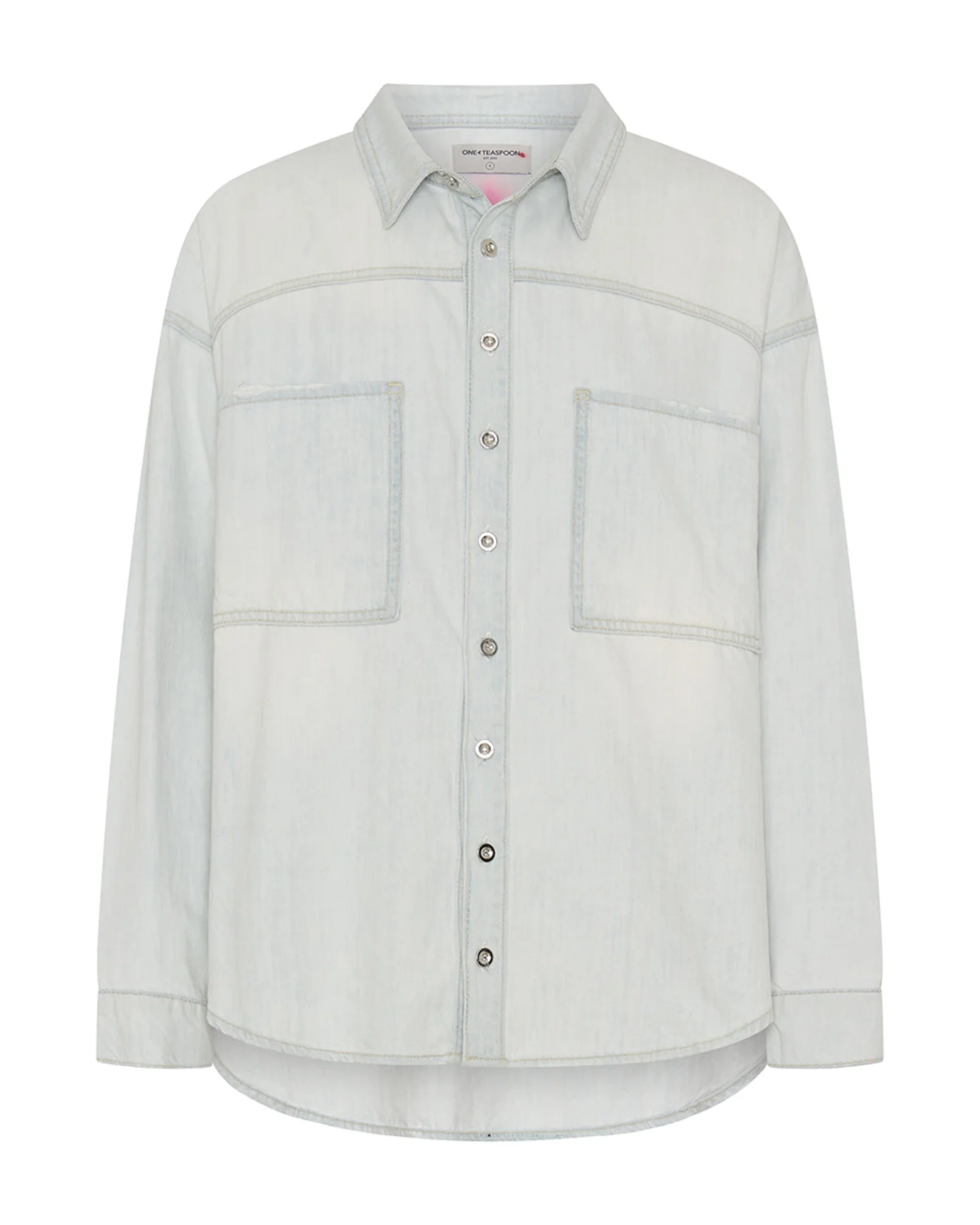 Daria Hand-Sprayed Denim Shacket - Bel Air Blue - Image 8