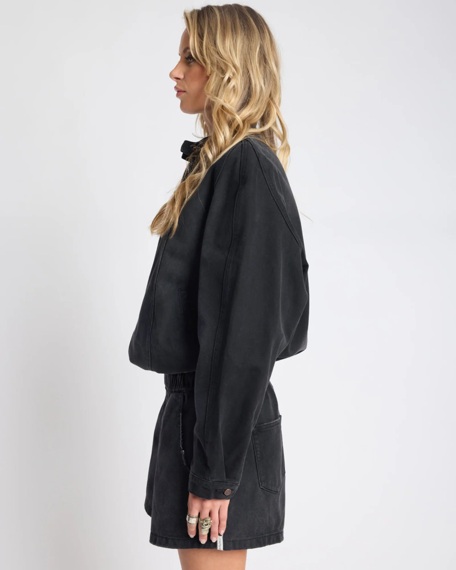 Harley Denim Bomber Jacket - Smokey Black - Image 5