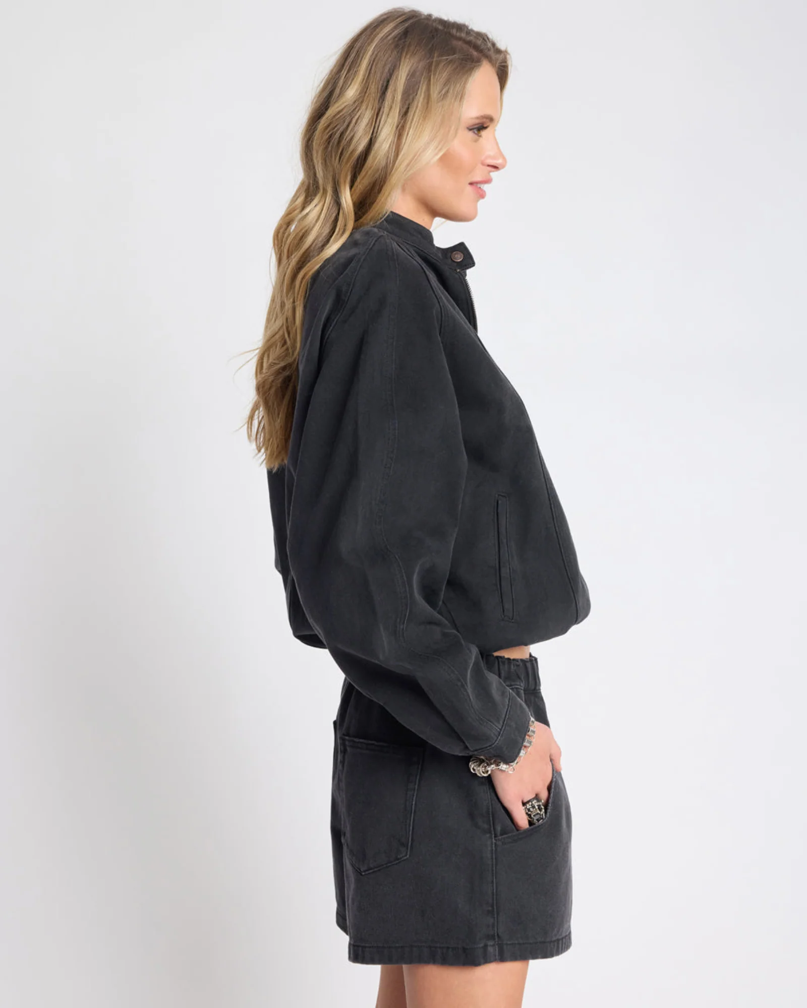 Harley Denim Bomber Jacket - Smokey Black - Image 7