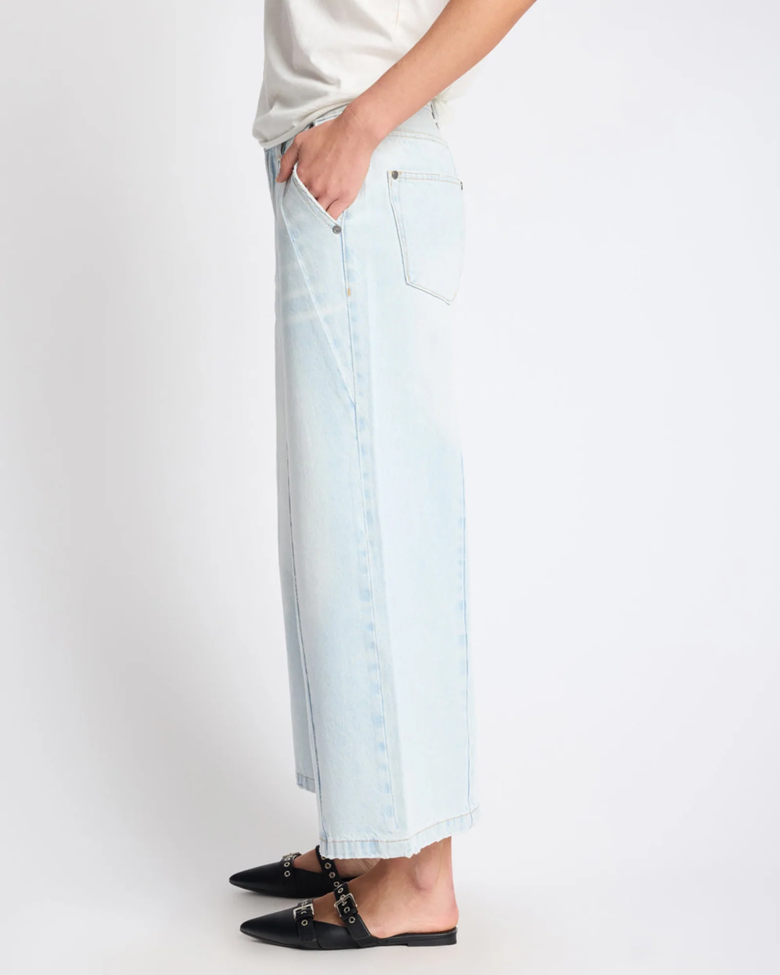 Hayden Mid Waist Wide Leg Cropped Denim Jeans - Bel Air Blue - Image 10