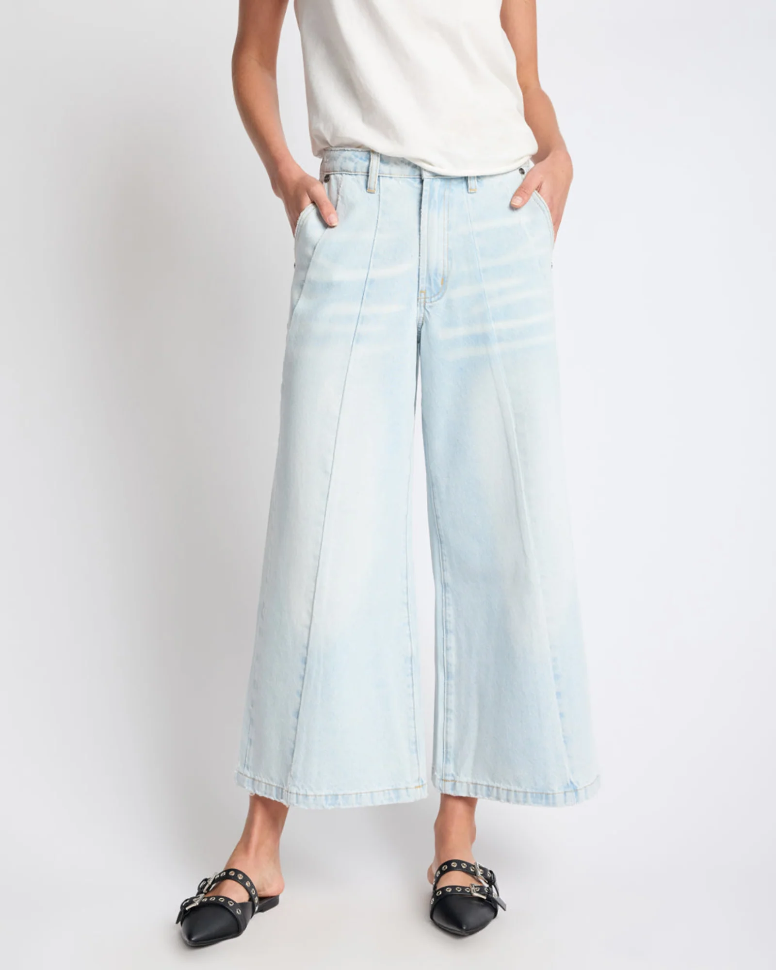 Hayden Mid Waist Wide Leg Cropped Denim Jeans - Bel Air Blue - Image 5