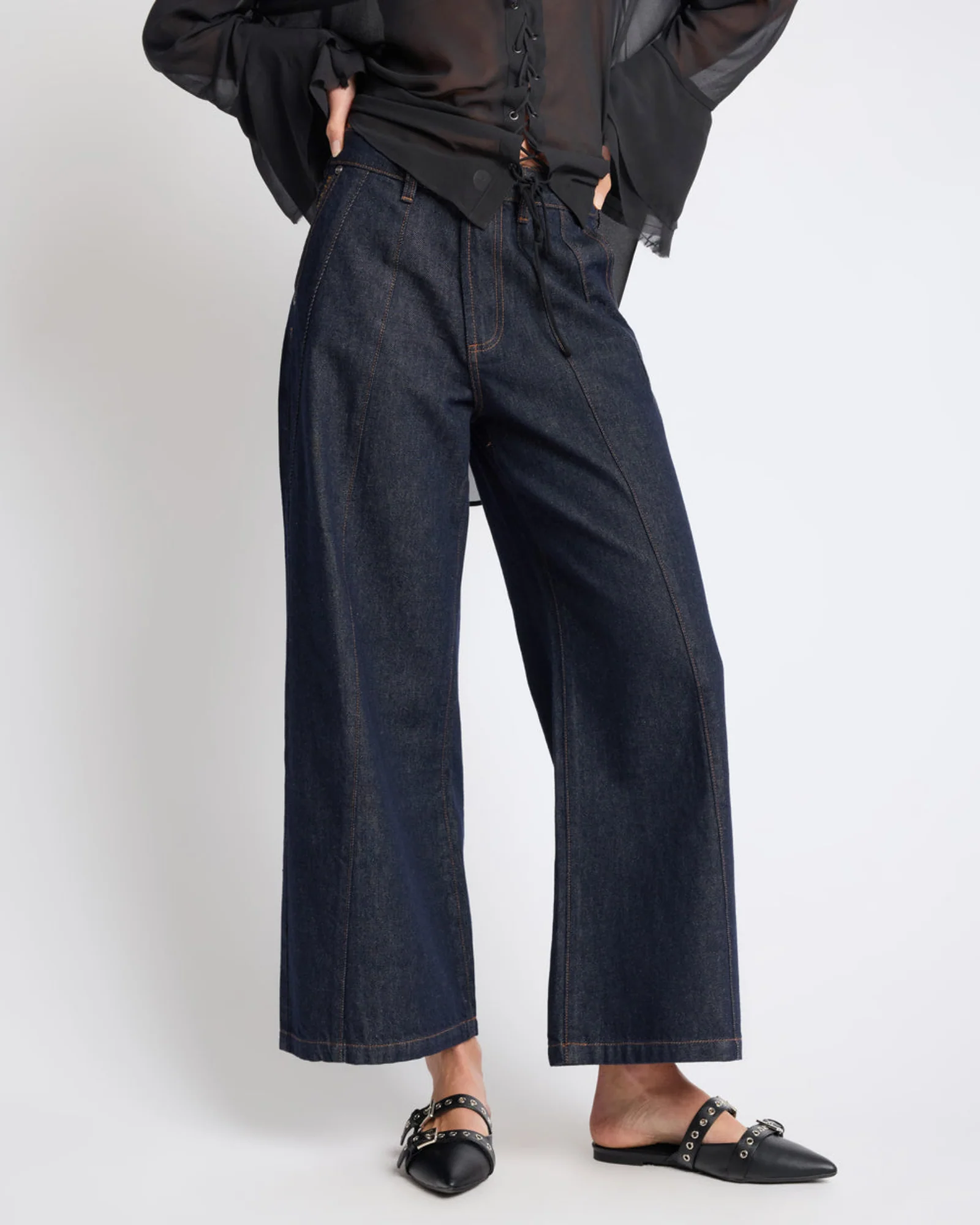 Hayden Mid Waist Wide Leg Cropped Denim Jeans - Raw Indigo - Image 3