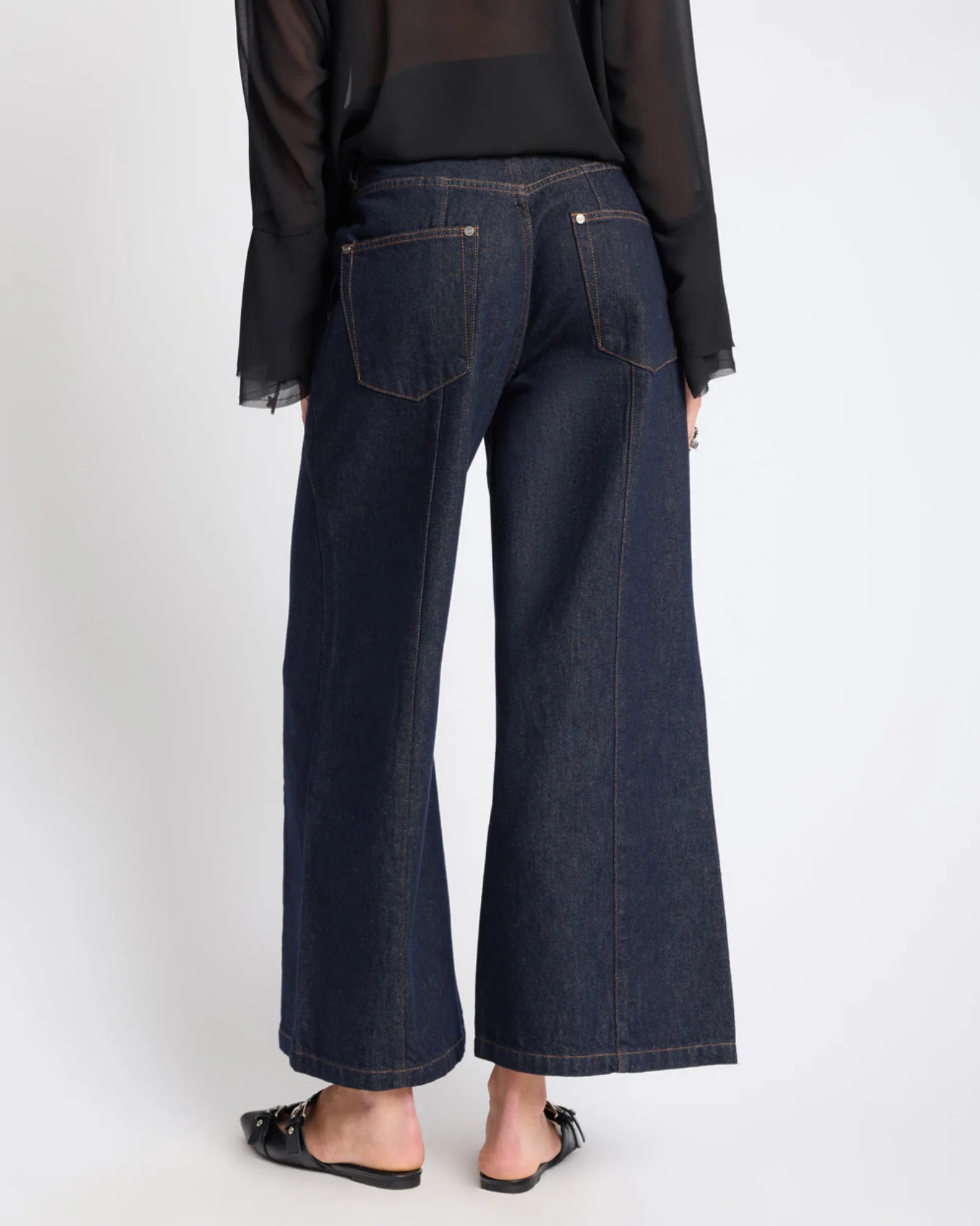 Hayden Mid Waist Wide Leg Cropped Denim Jeans - Raw Indigo - Image 5