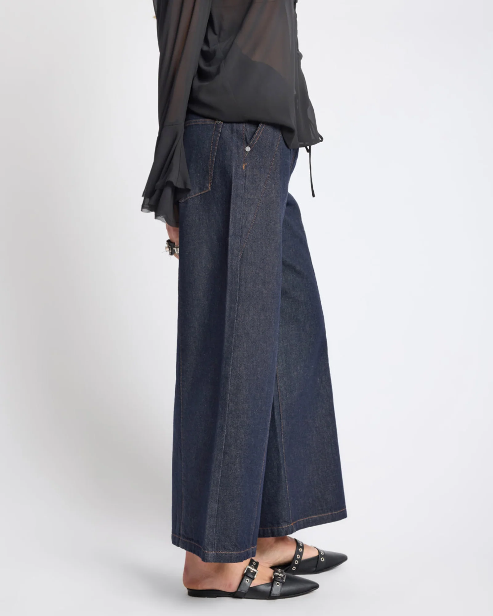 Hayden Mid Waist Wide Leg Cropped Denim Jeans - Raw Indigo - Image 6
