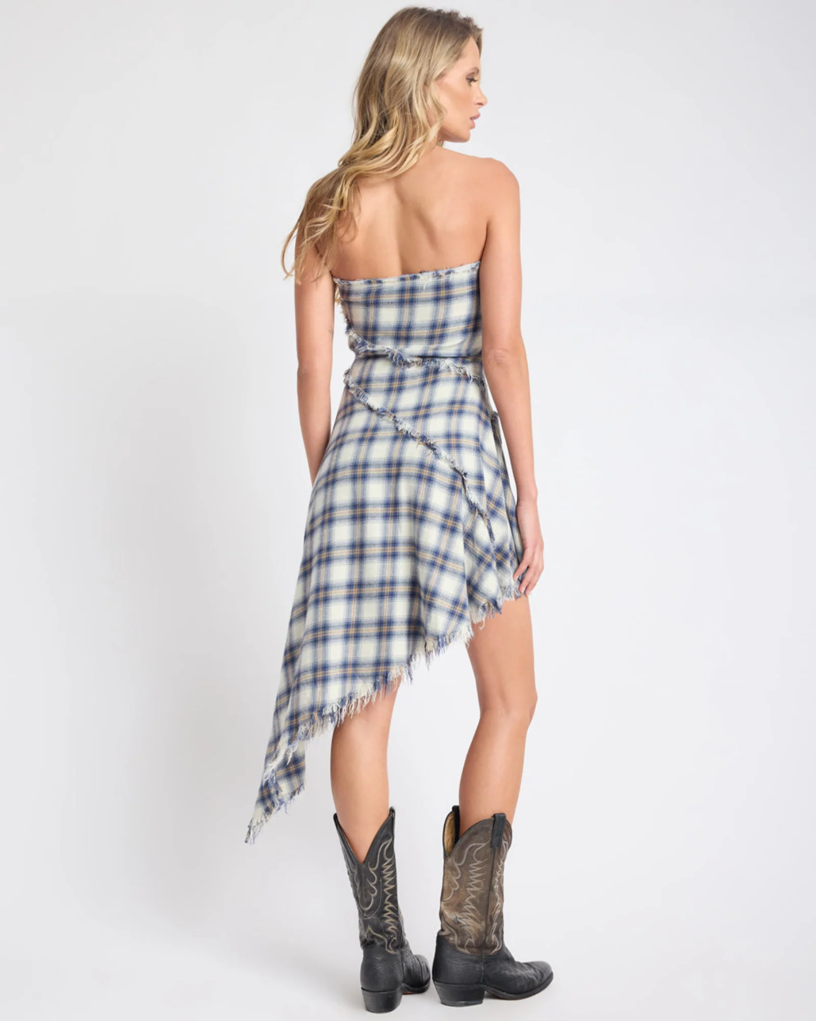 Heart Of Glass Asymmetrical Flannel Mini Dress - Blue & White Check - Image 5