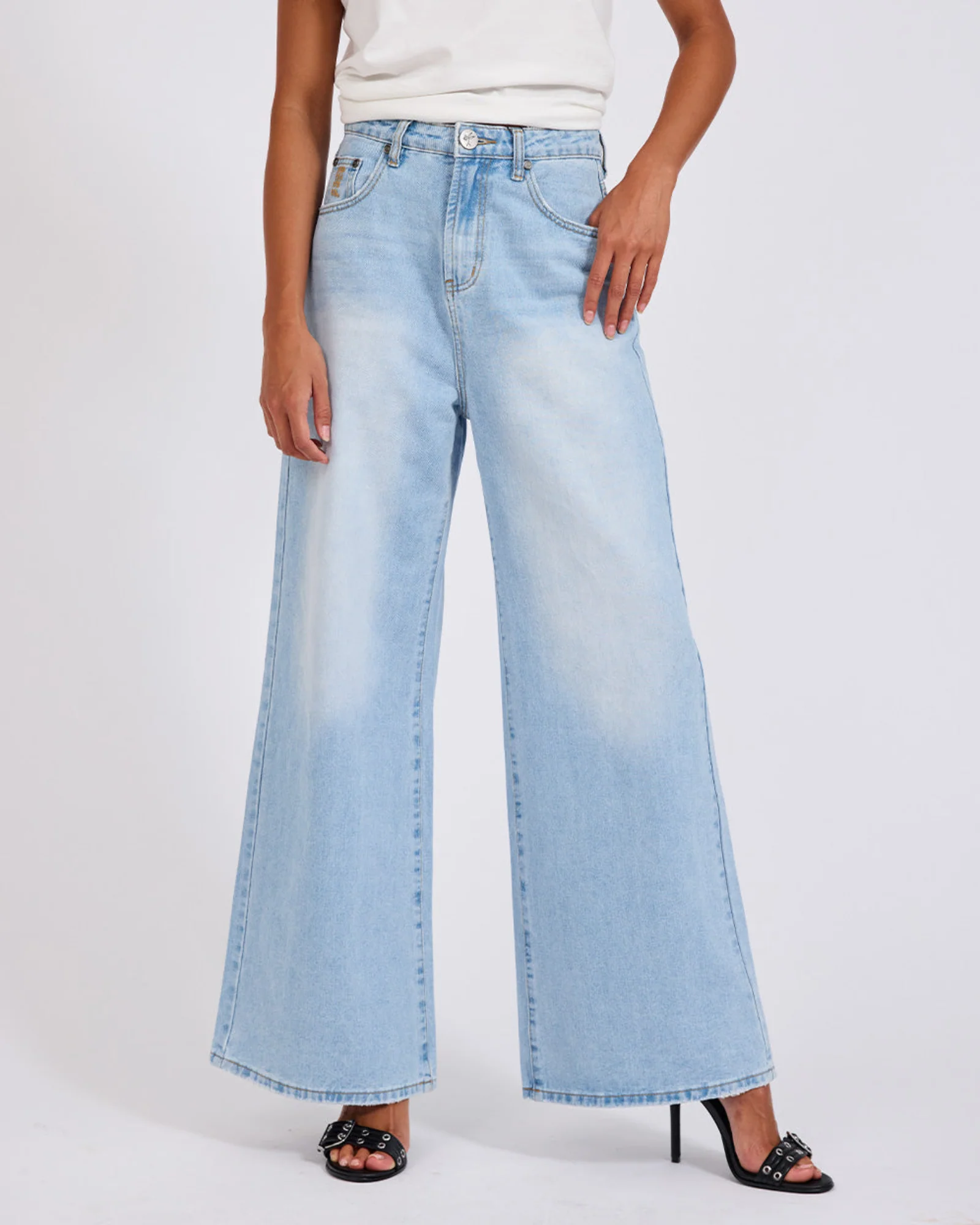 Love Machines Mid Waist Super Wide Leg Heartless Denim Jeans - Blue - Image 3