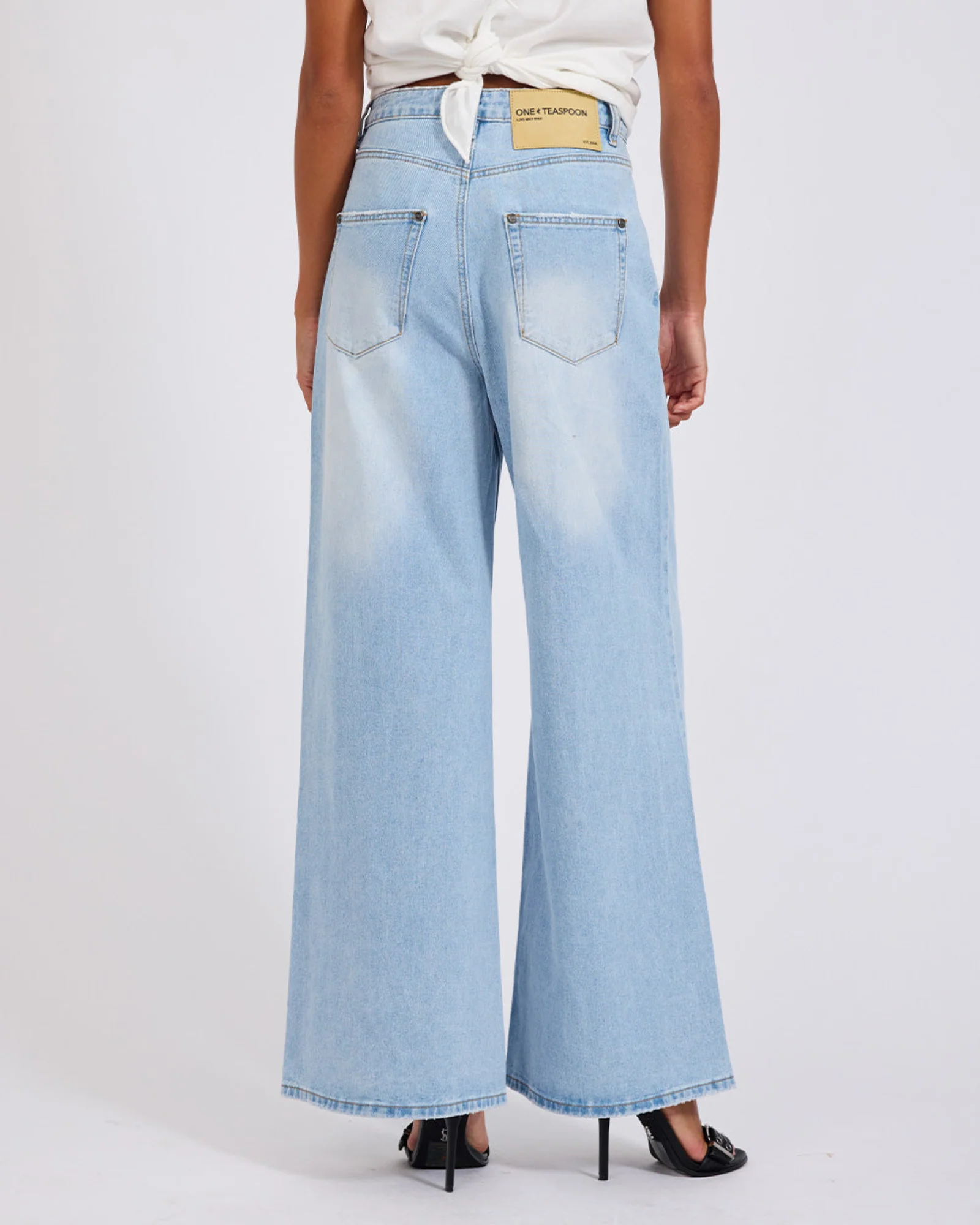 Love Machines Mid Waist Super Wide Leg Heartless Denim Jeans - Blue - Image 5