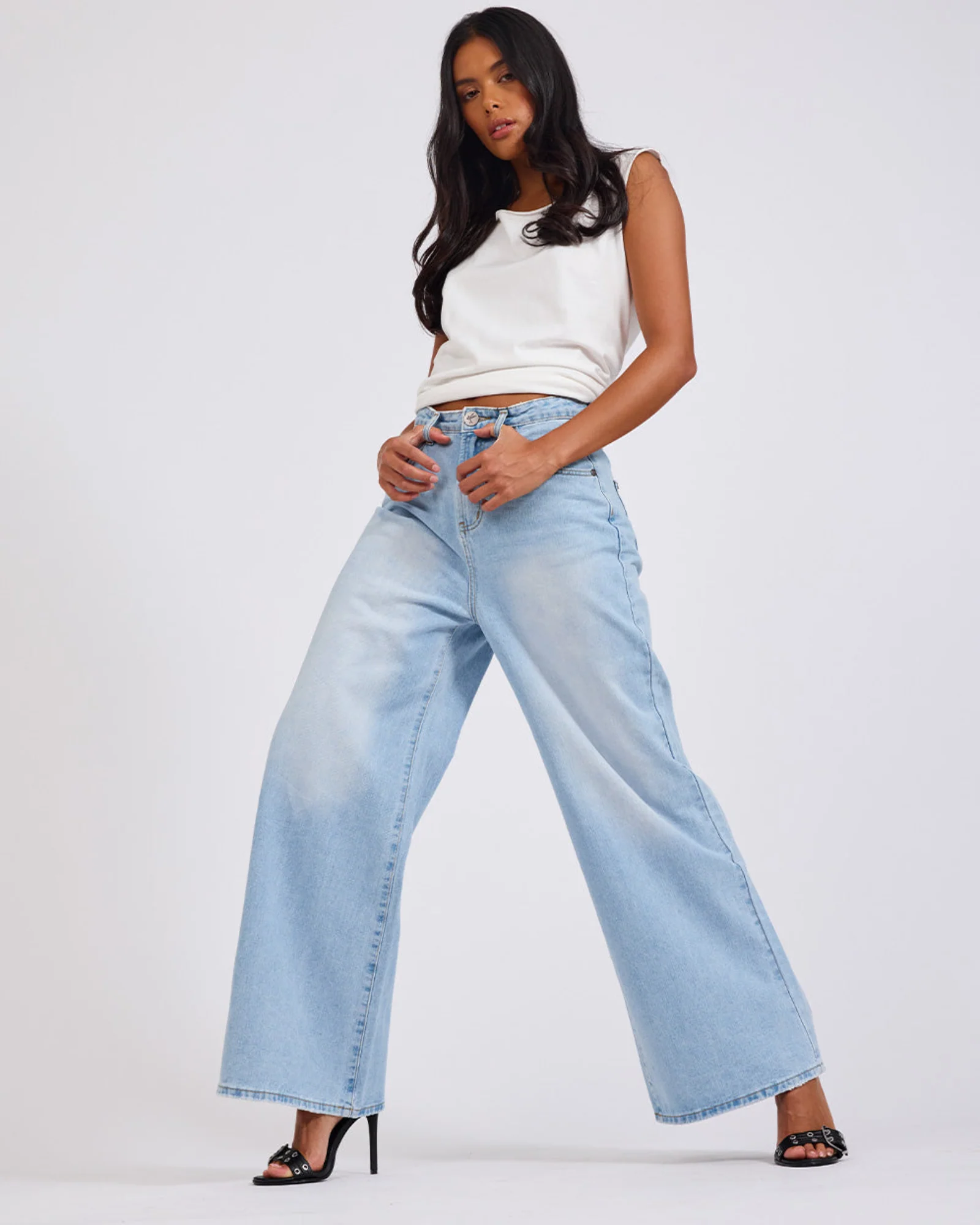 Love Machines Mid Waist Super Wide Leg Heartless Denim Jeans - Blue - Image 9