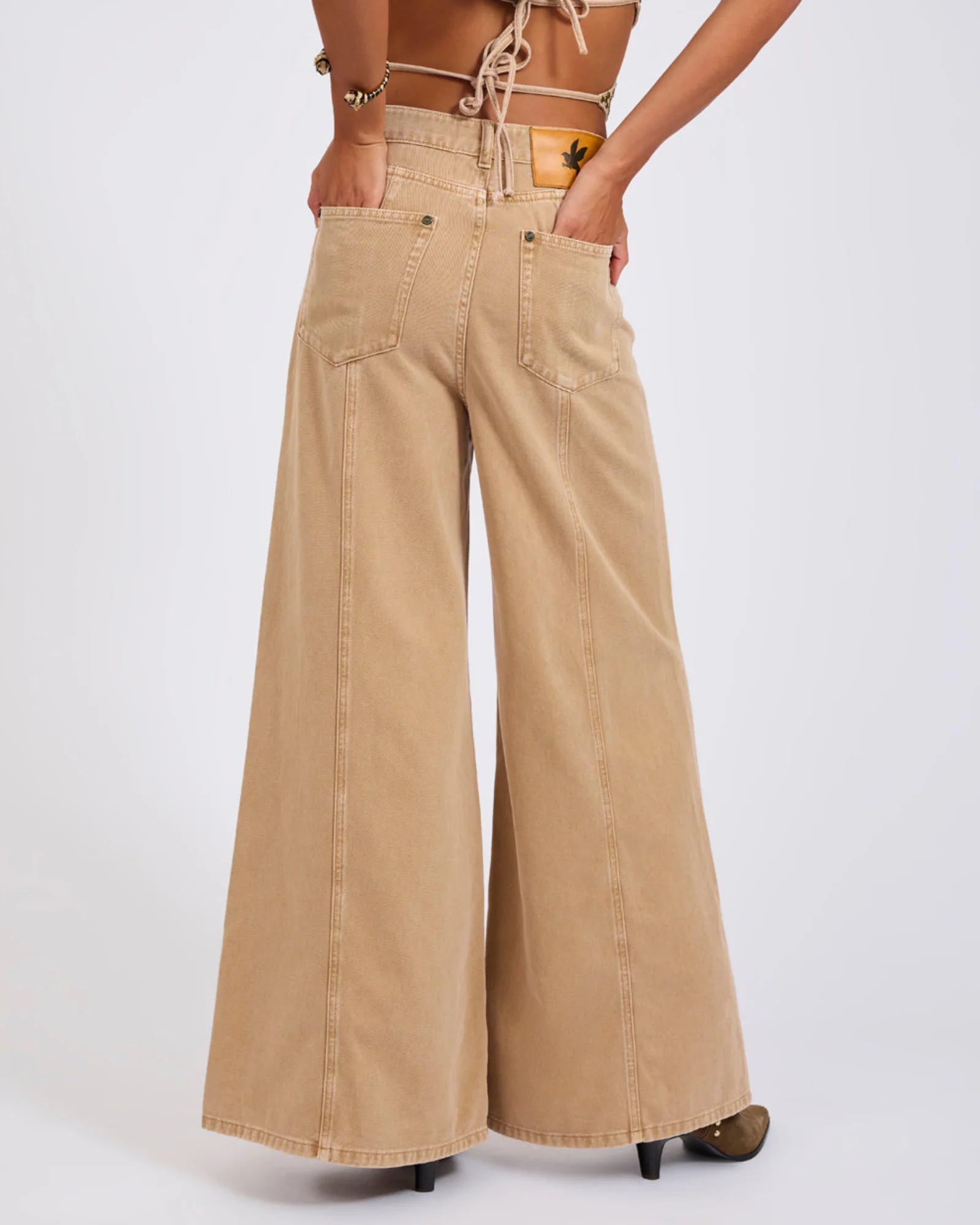 Hollywoods High Waist Wide Leg Denim Jeans - Warm Tan - Image 6