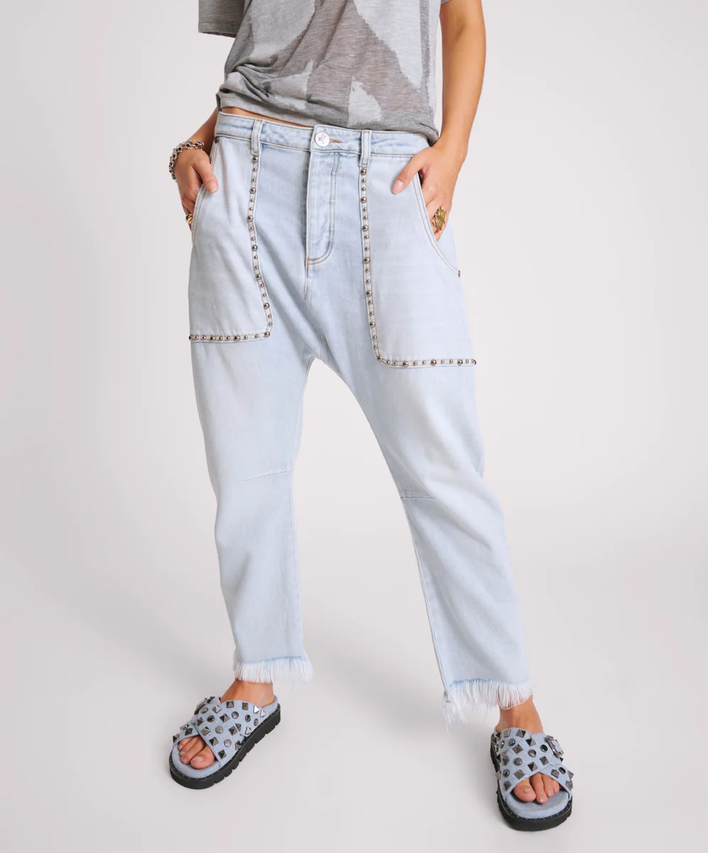 HUSTLER STUDDED SINNERS DROP CROTCH BOYFRIEND JEANS - Image 2