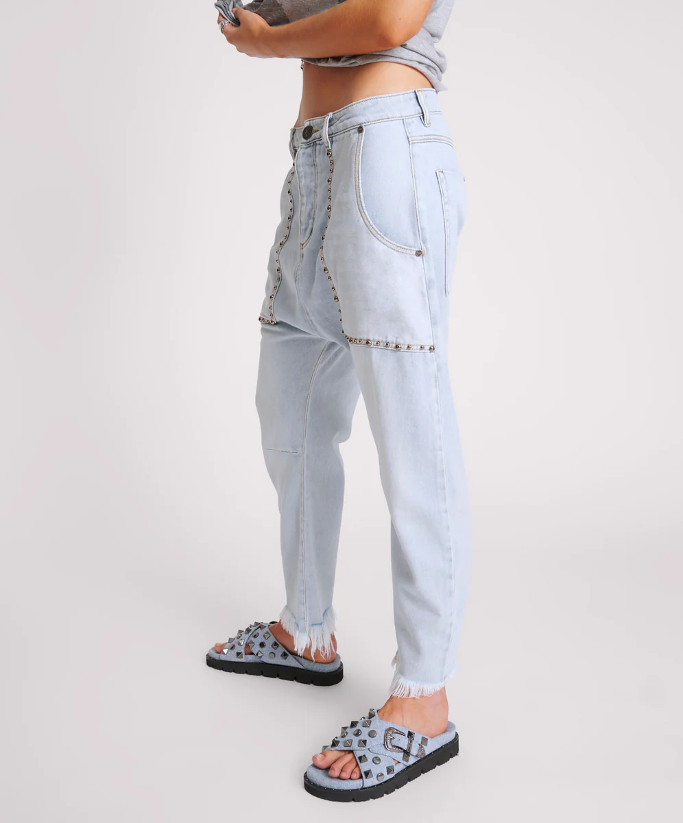 HUSTLER STUDDED SINNERS DROP CROTCH BOYFRIEND JEANS - Image 3