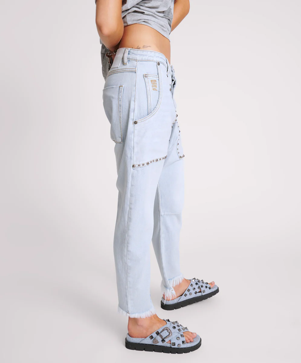 HUSTLER STUDDED SINNERS DROP CROTCH BOYFRIEND JEANS - Image 5