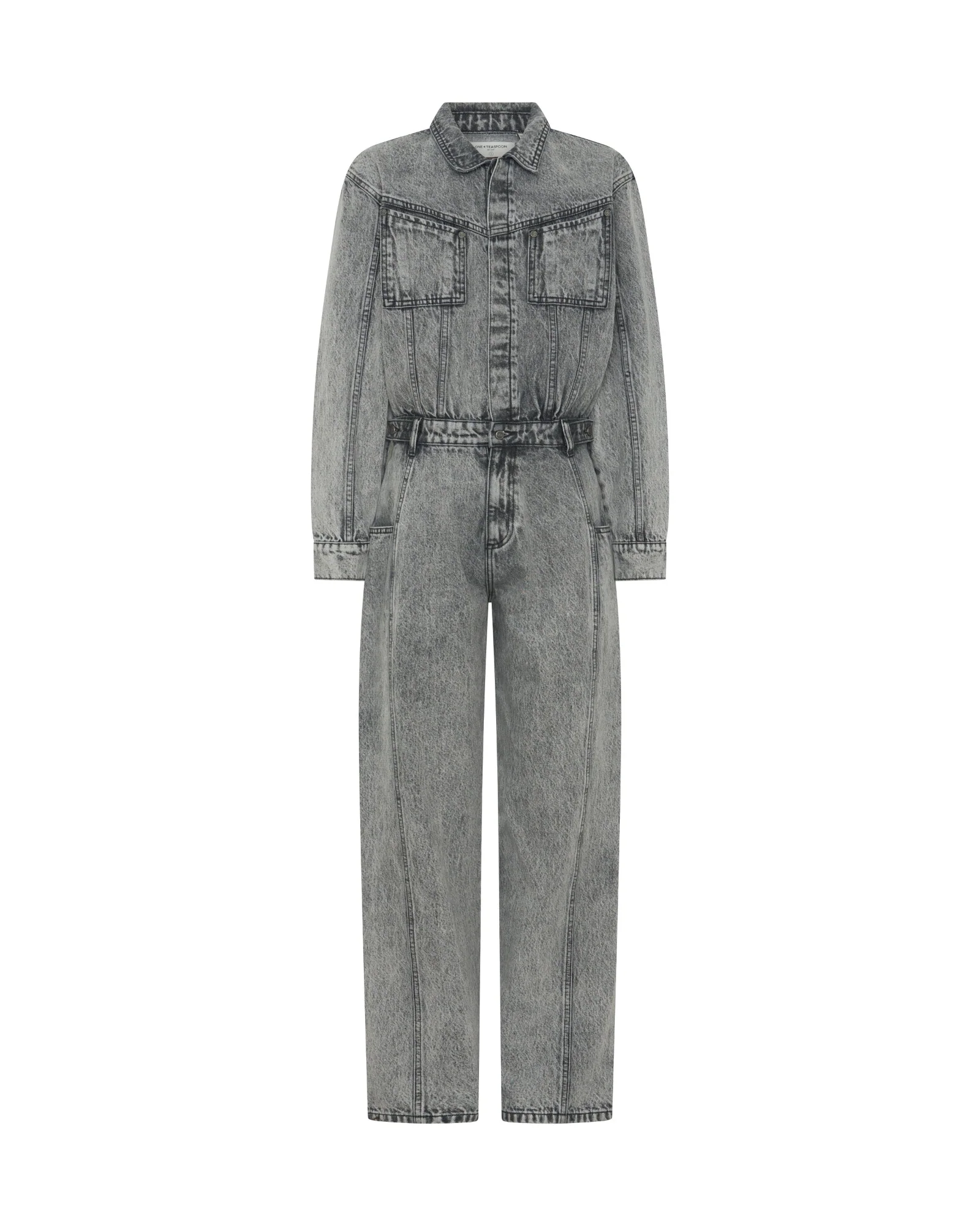 Icon Longsleeved Straight Leg Denim Jumpsuit - Soft Grey - Image 11