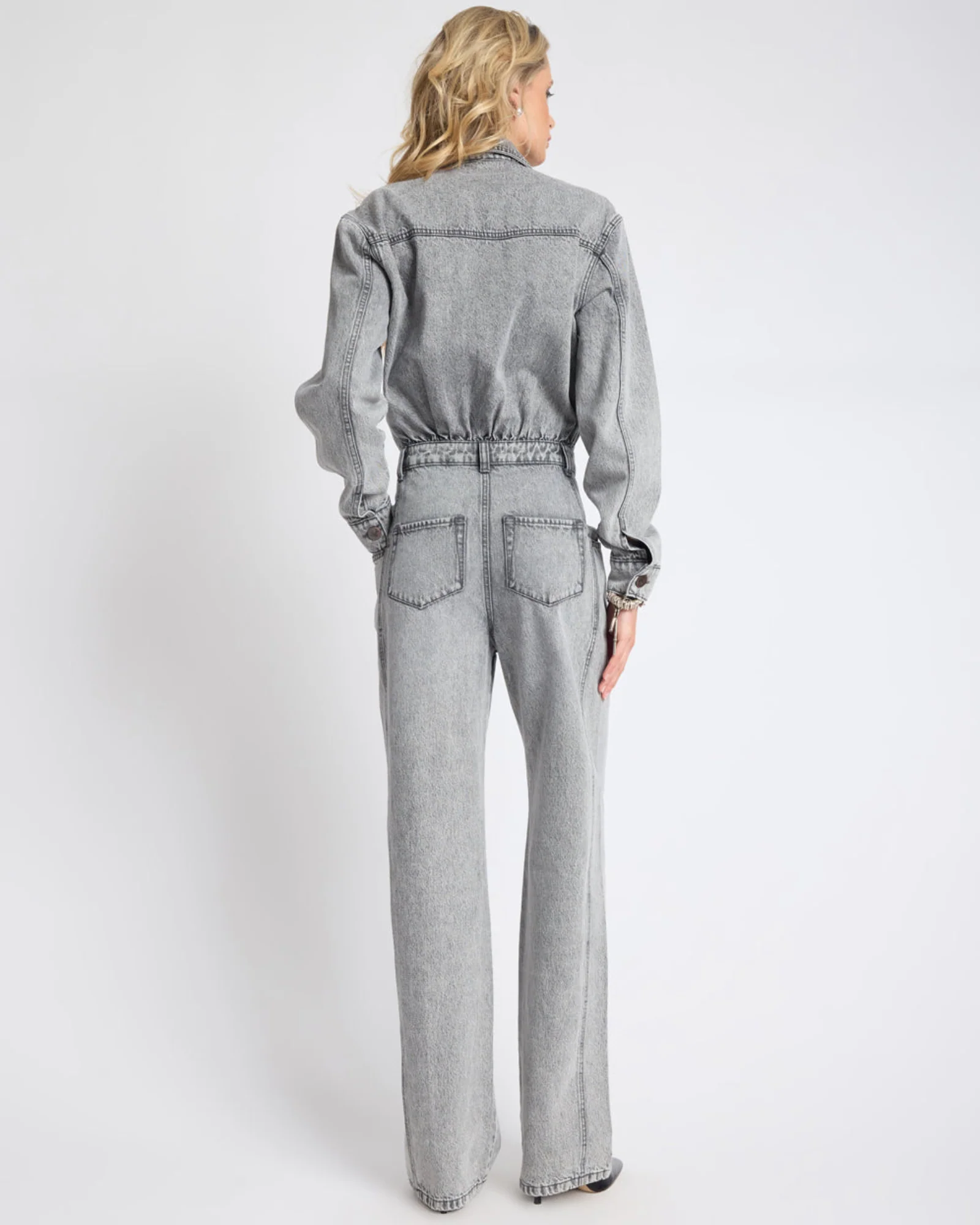 Icon Longsleeved Straight Leg Denim Jumpsuit - Soft Grey - Image 4