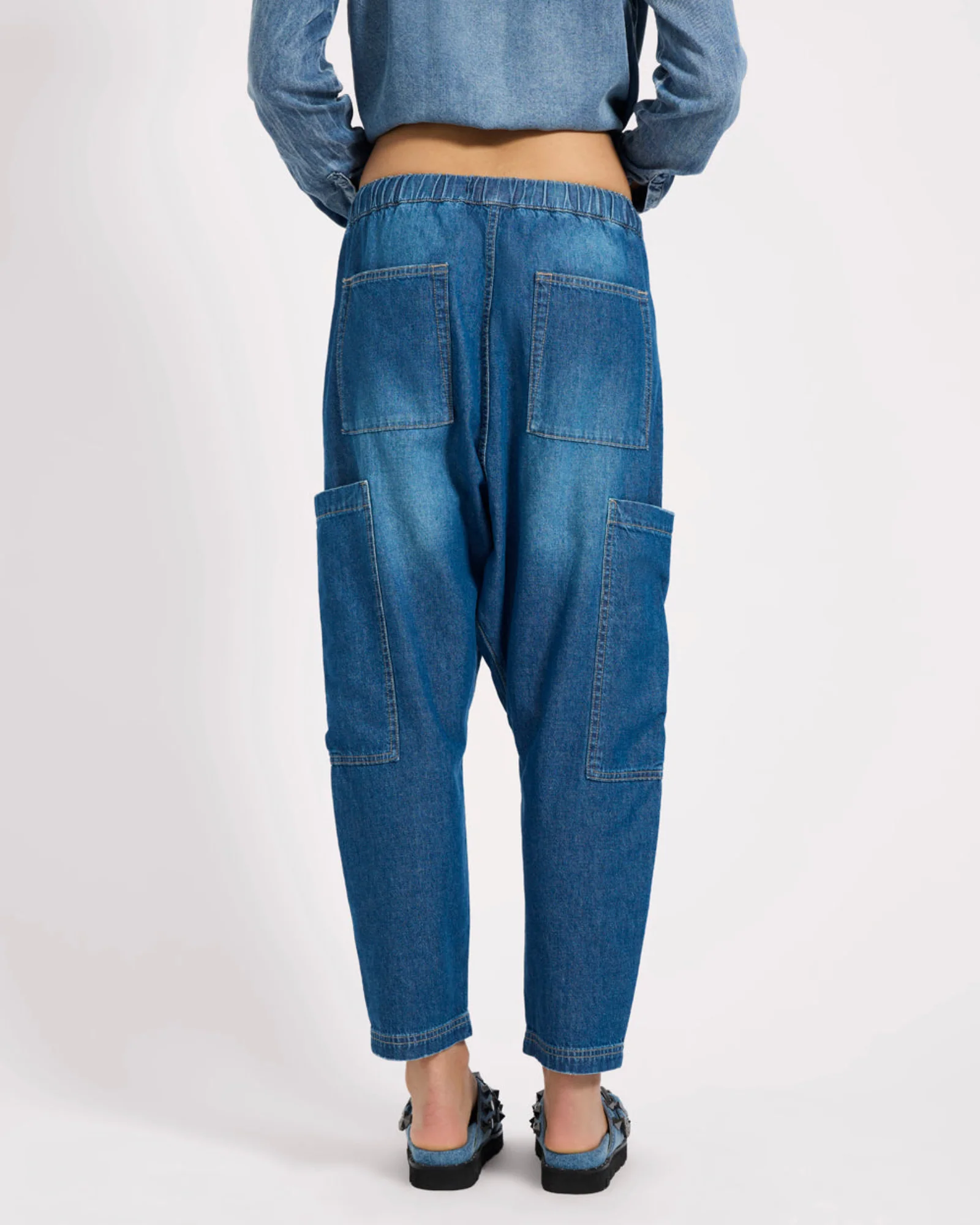 Isla Low Waist Drawstring Harem Denim Jeans - Image 4