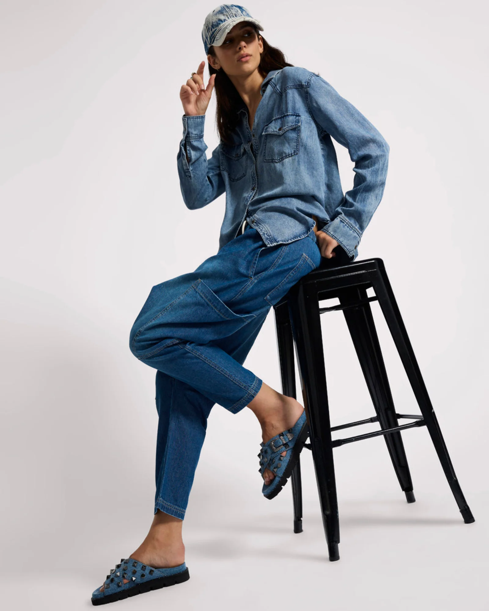 Isla Low Waist Drawstring Harem Denim Jeans - Image 7