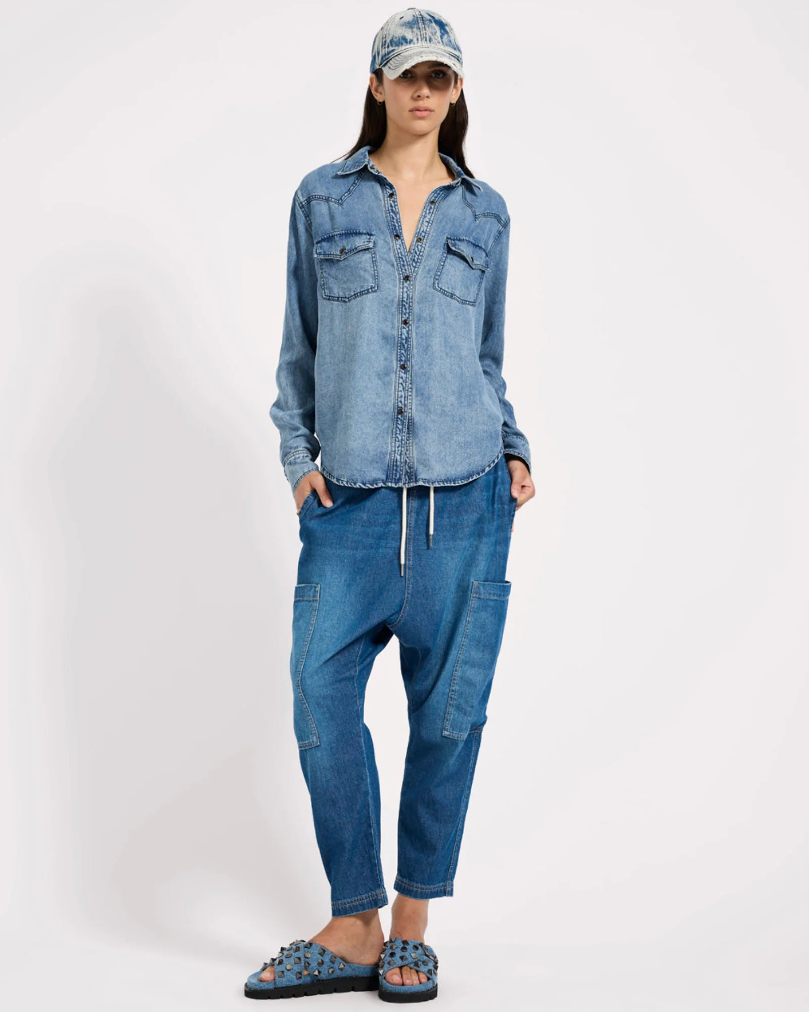 Isla Low Waist Drawstring Harem Denim Jeans - Image 9