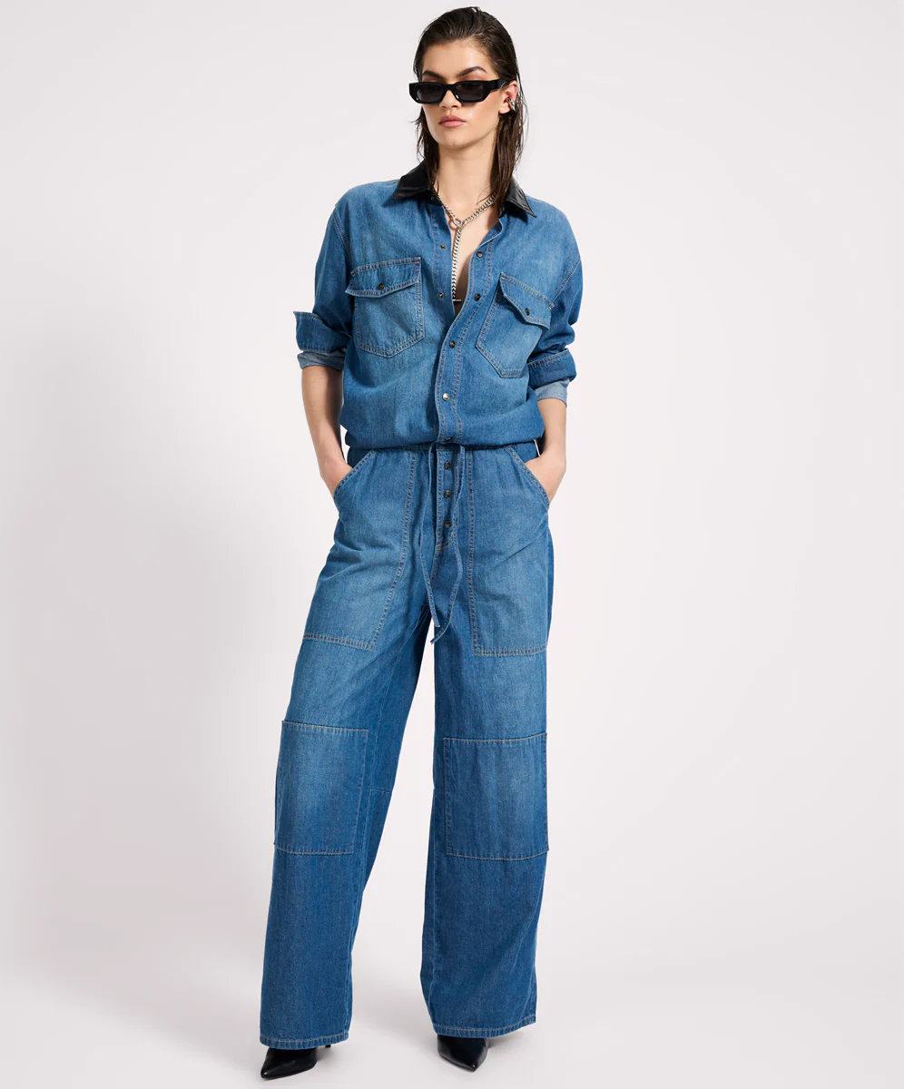 Izzy Drawstring Boiler Denim Jumpsuit - Blue Pasadena