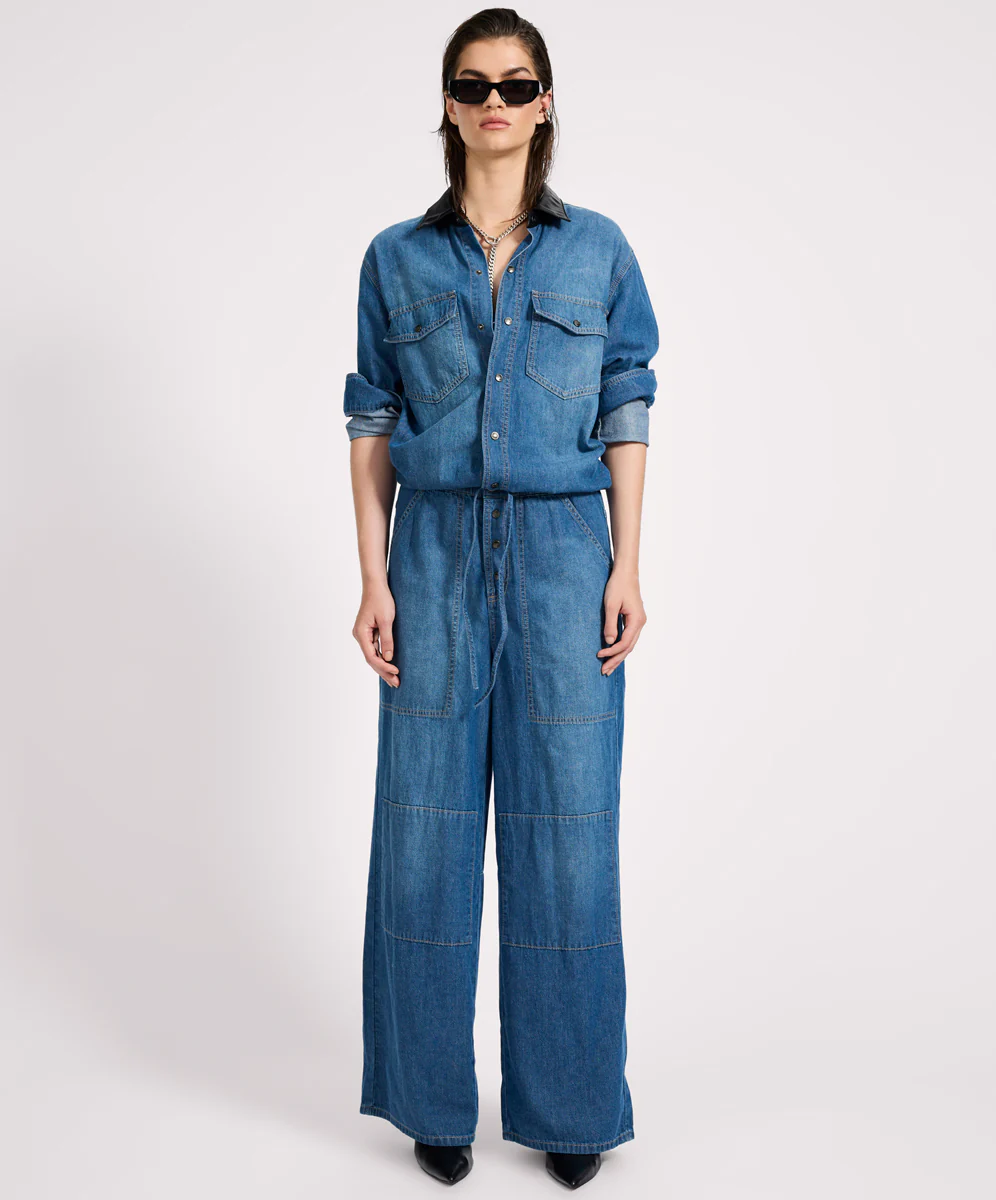 Izzy Drawstring Boiler Denim Jumpsuit - Blue Pasadena - Image 2