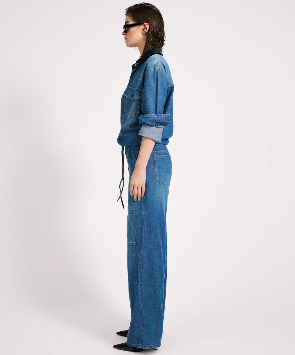 Izzy Drawstring Boiler Denim Jumpsuit - Blue Pasadena - Image 4