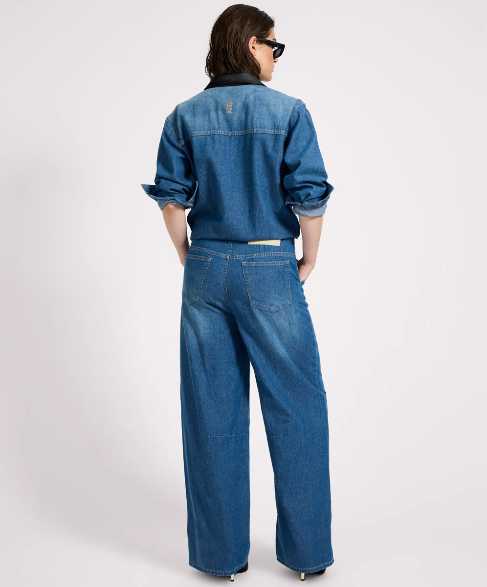 Izzy Drawstring Boiler Denim Jumpsuit - Blue Pasadena - Image 5