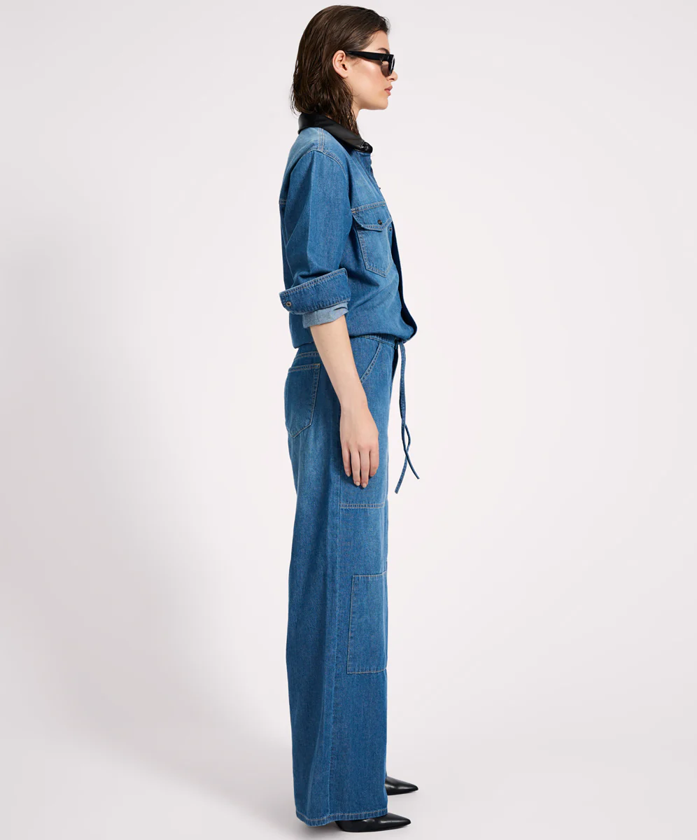 Izzy Drawstring Boiler Denim Jumpsuit - Blue Pasadena - Image 6