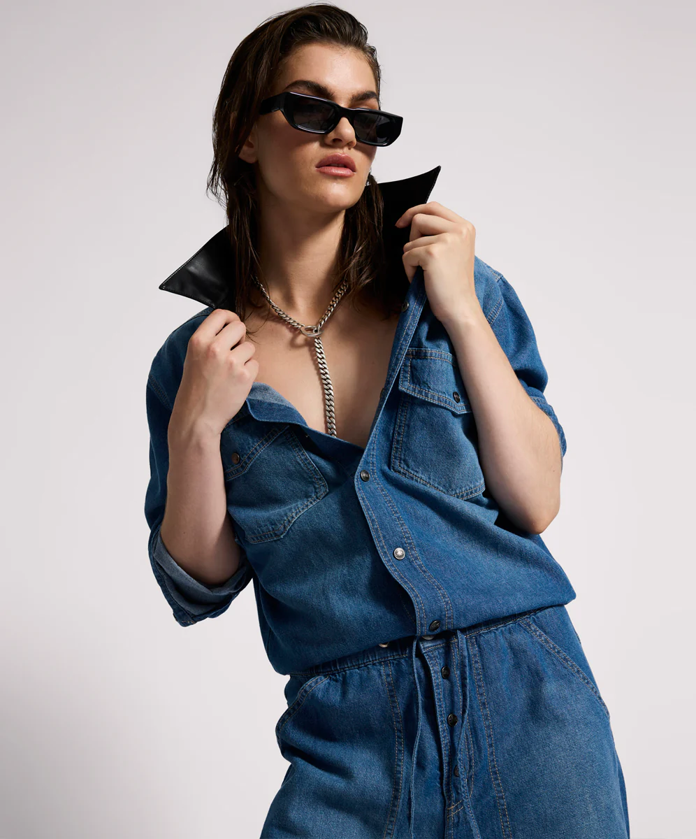 Izzy Drawstring Boiler Denim Jumpsuit - Blue Pasadena - Image 8