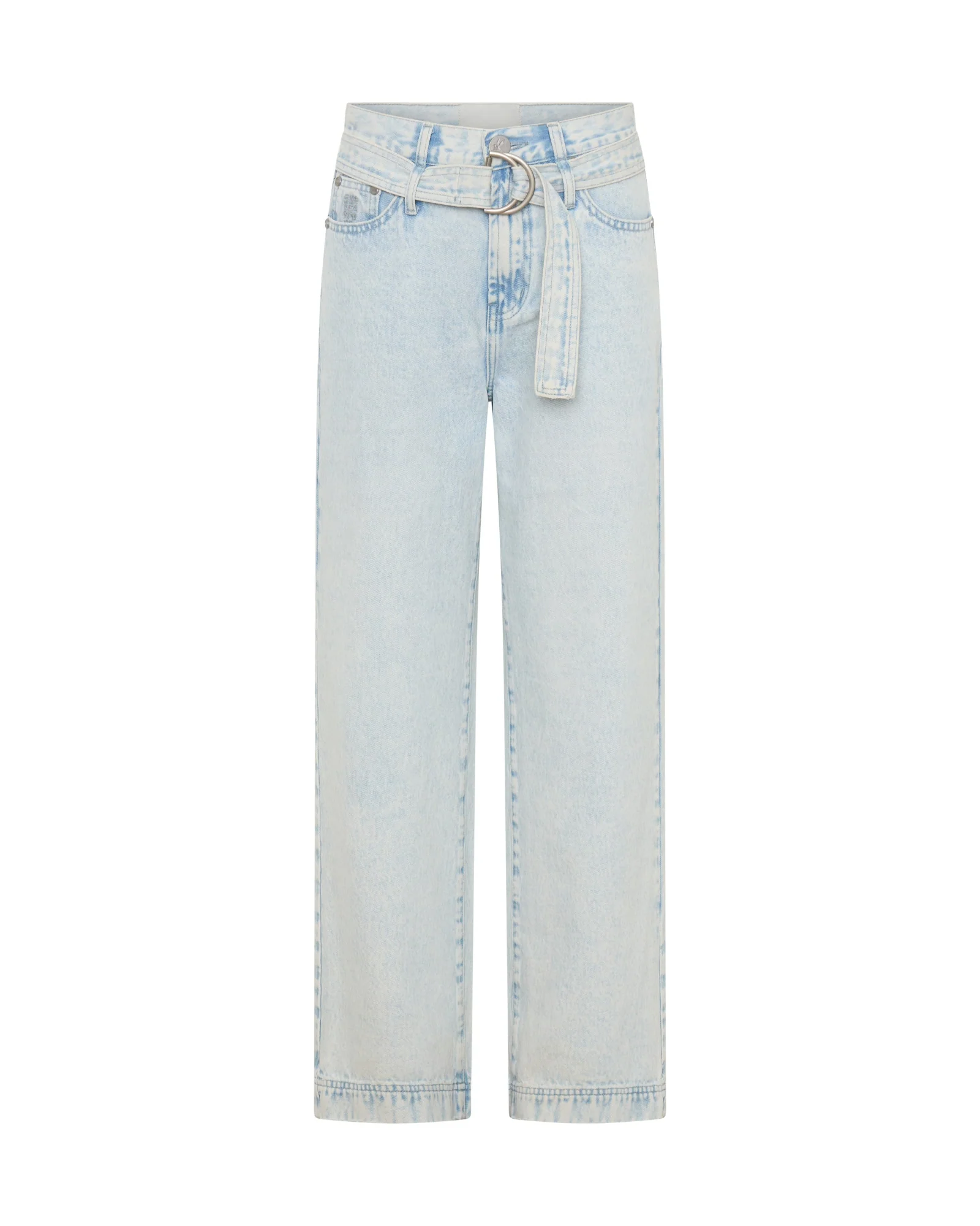 Jackson Belted Mid Waist Wide Leg Denim Jeans - Beach Blue - Image 17