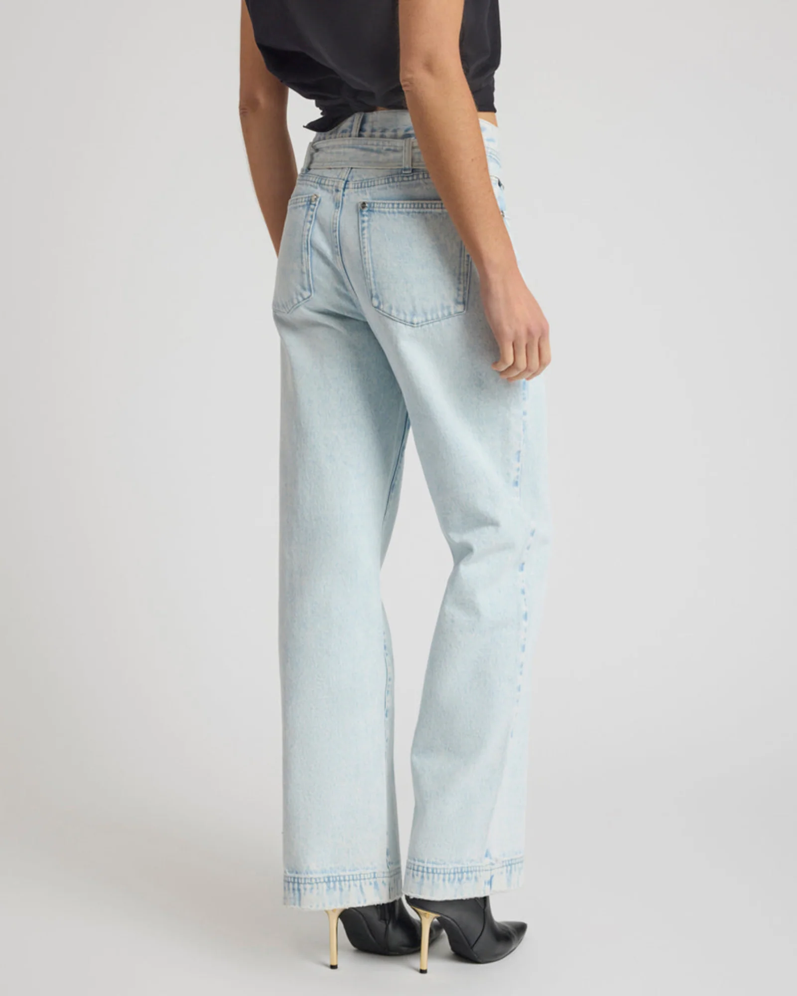 Jackson Belted Mid Waist Wide Leg Denim Jeans - Beach Blue - Image 7