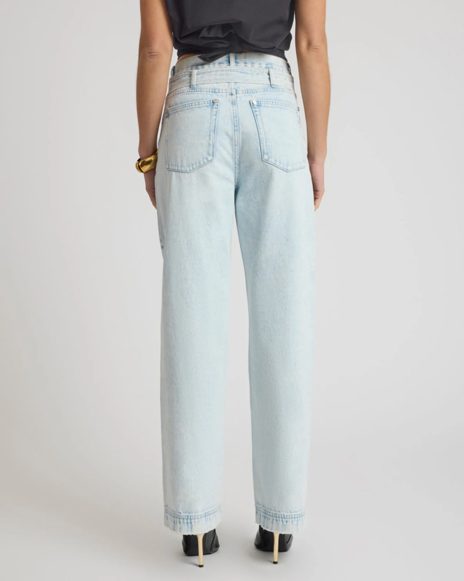 Jackson Belted Mid Waist Wide Leg Denim Jeans - Beach Blue - Image 8
