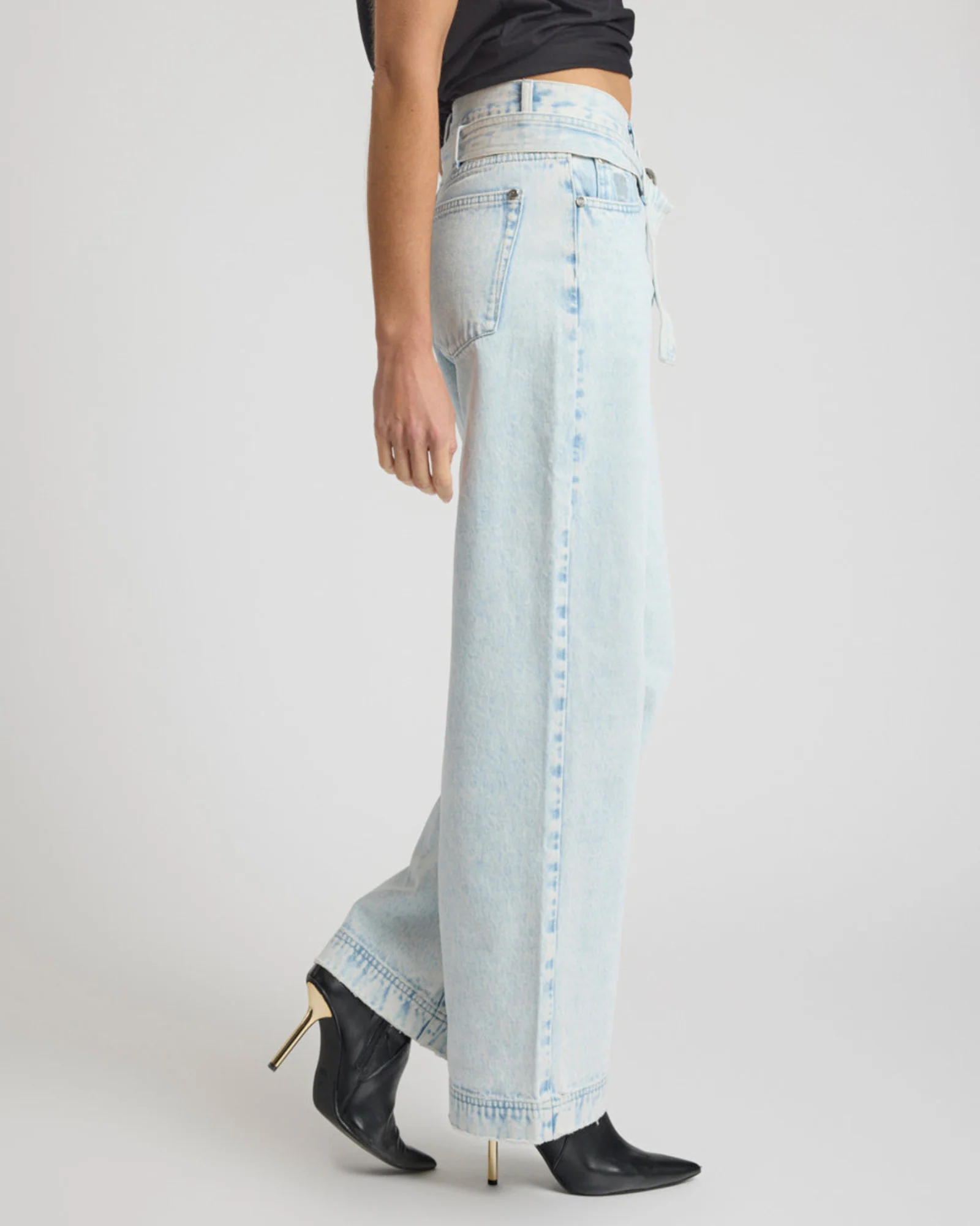Jackson Belted Mid Waist Wide Leg Denim Jeans - Beach Blue - Image 9